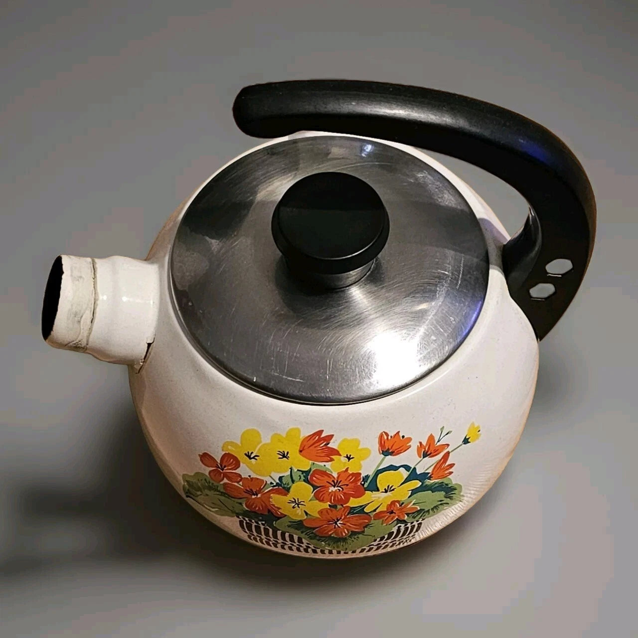 Vintage Enamel Tea Pot With Lid Great Decorative Piece | eBay