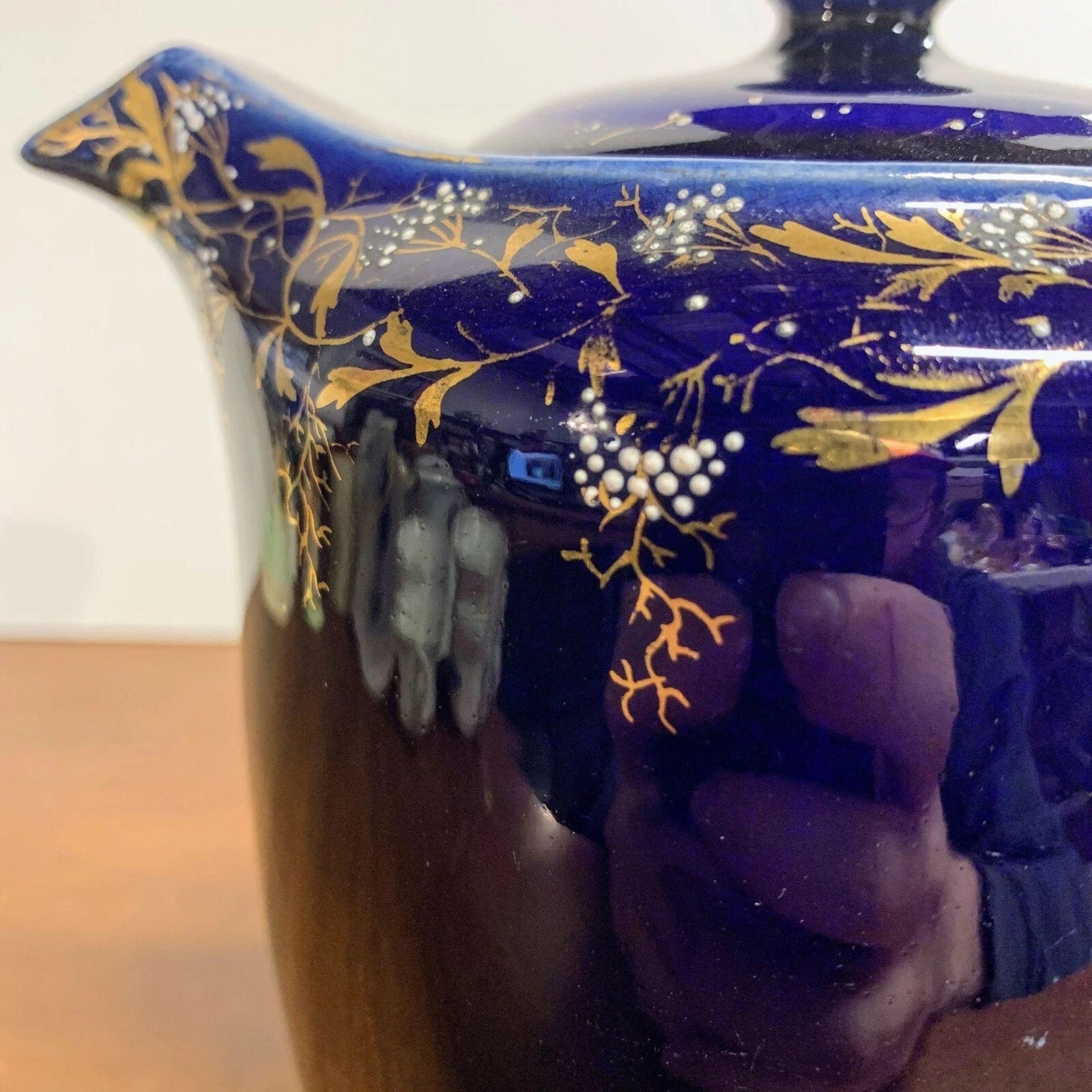 Antique Cobalt Blue and Gold Coffee Teapot with Enamel Painted Flowers | eBay