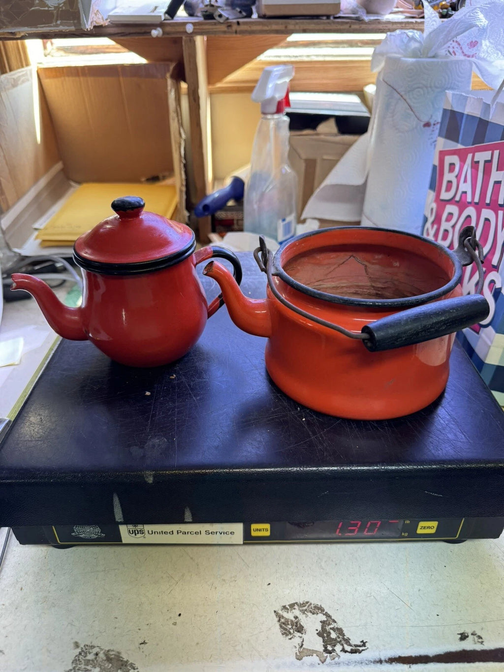 Vintage Red Enamel Tea Pot And Kettle Japan | eBay