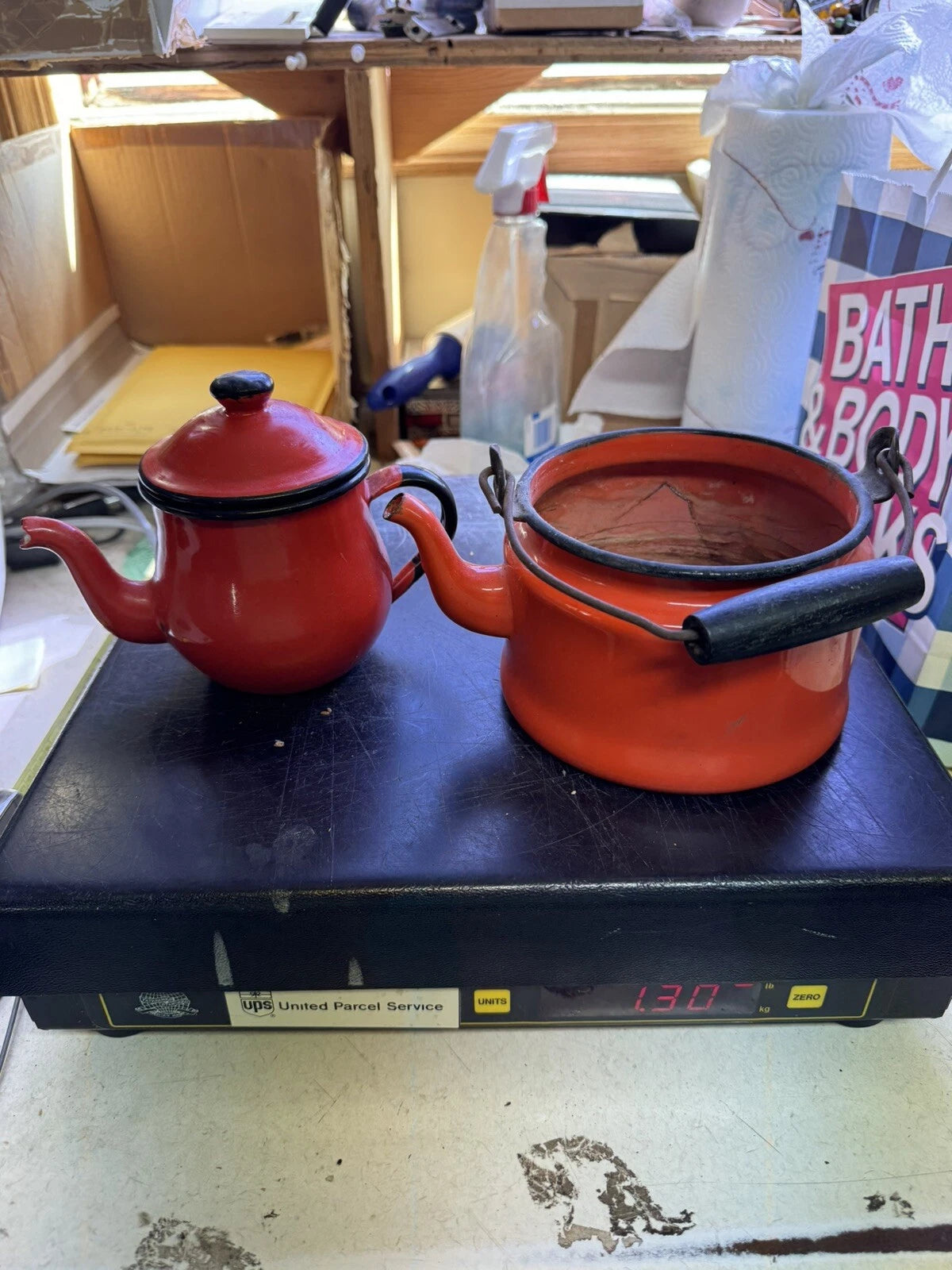 Vintage Red Enamel Tea Pot And Kettle Japan | eBay