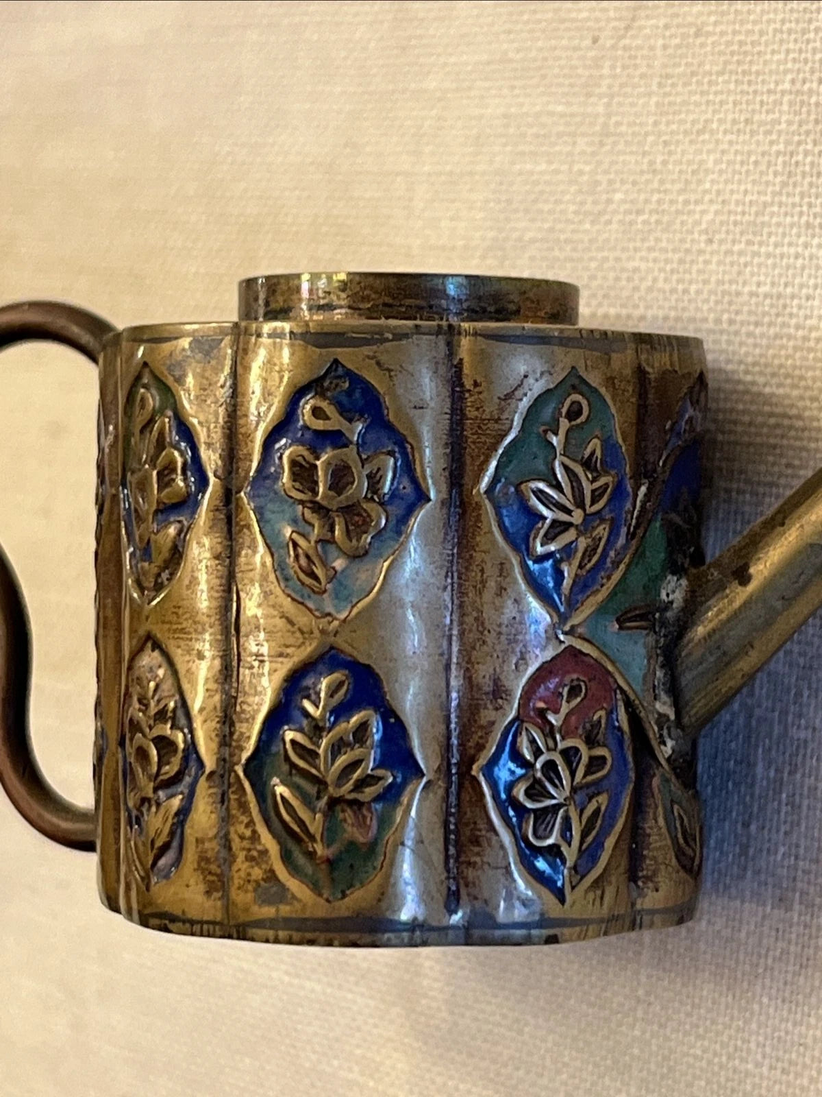 Old Vintage China Miniature TEAPOT Brass Repousse Enamel Multi Color 1.5" Tall | eBay
