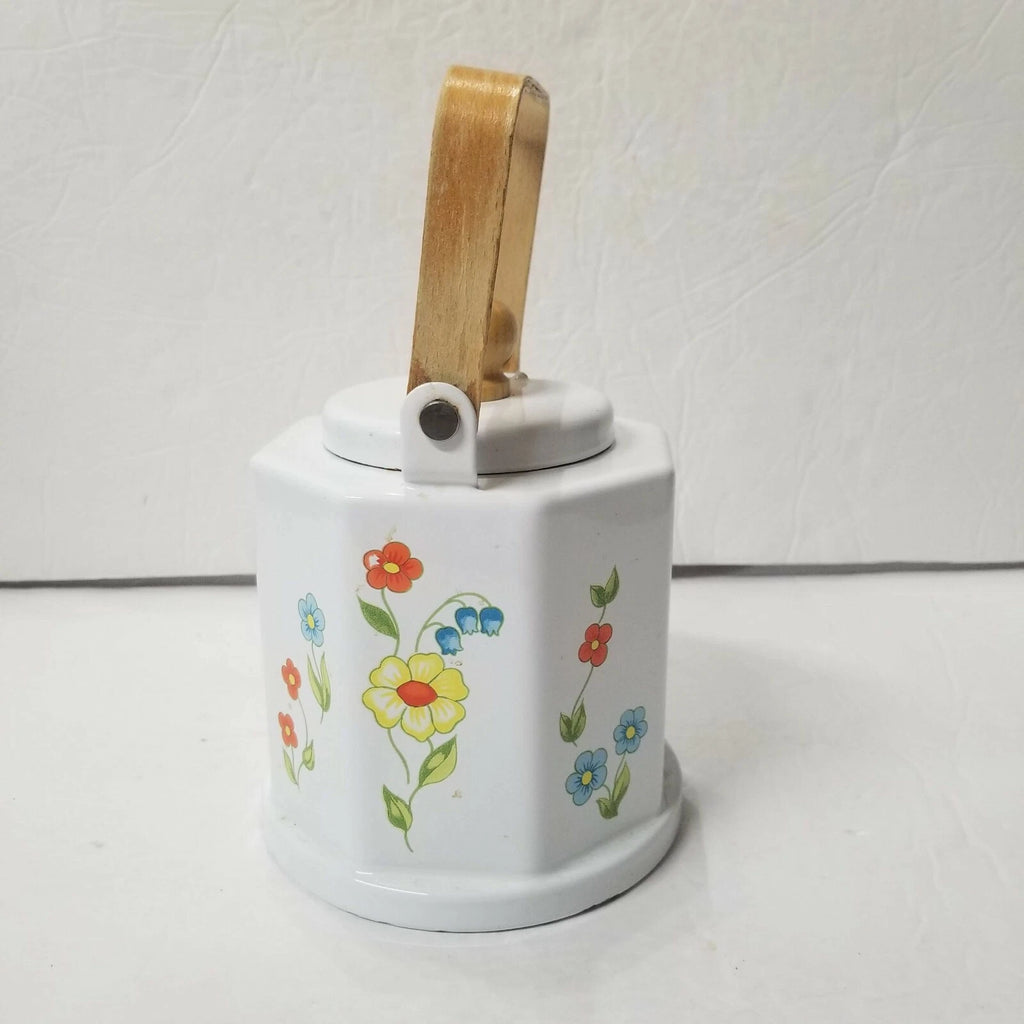 Enamel Floral White Teapot Bamboo Handle CRAFTS DAMAGE Decorative Kettle Planter | eBay