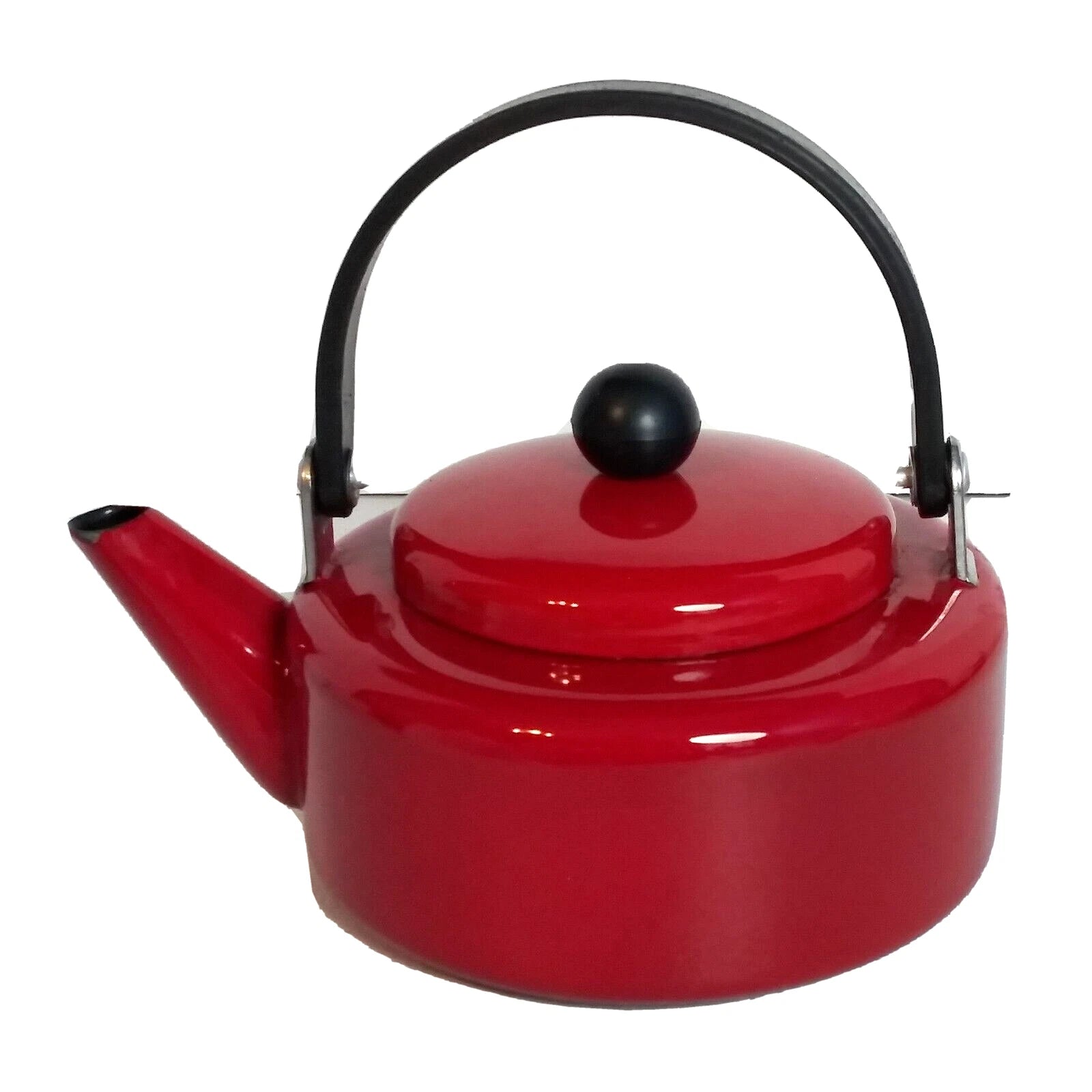 Ginny's Red Metal Enamel Teapot w Black Handle & Knob 6 Cups SMALL SPOUT CHIPS | eBay