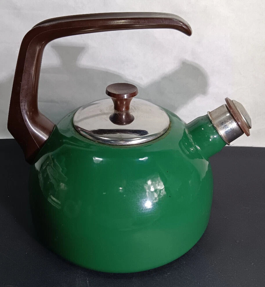 Vintage Encore Green Enamel Whistling Tea Kettle Teapot Spain Stainless Lid MCM | eBay
