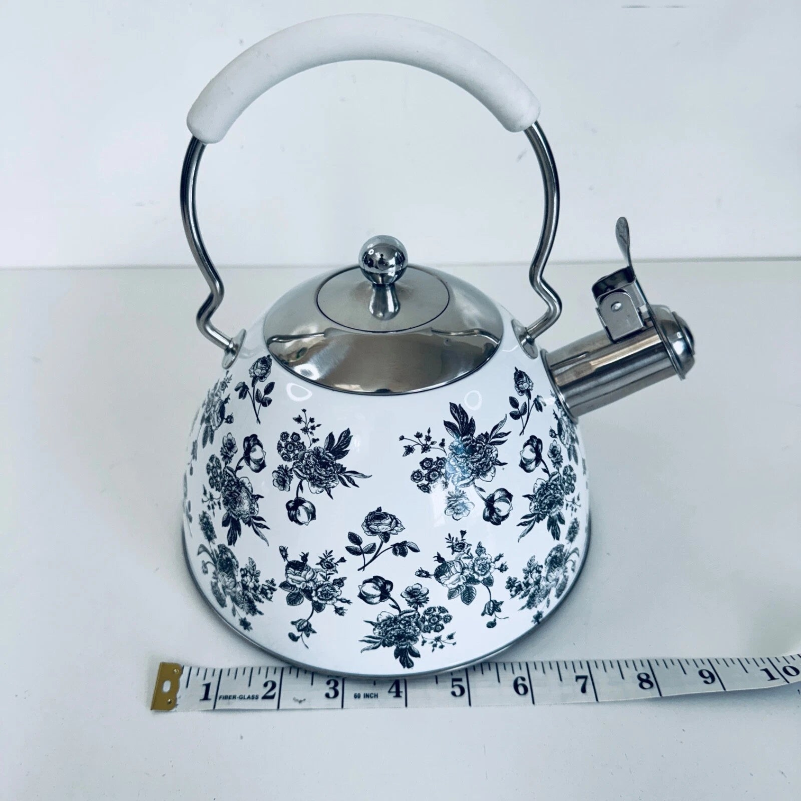 Premium Enameled Whistling Tea Kettle White Gray Floral MASTERCLASS Teapot | eBay