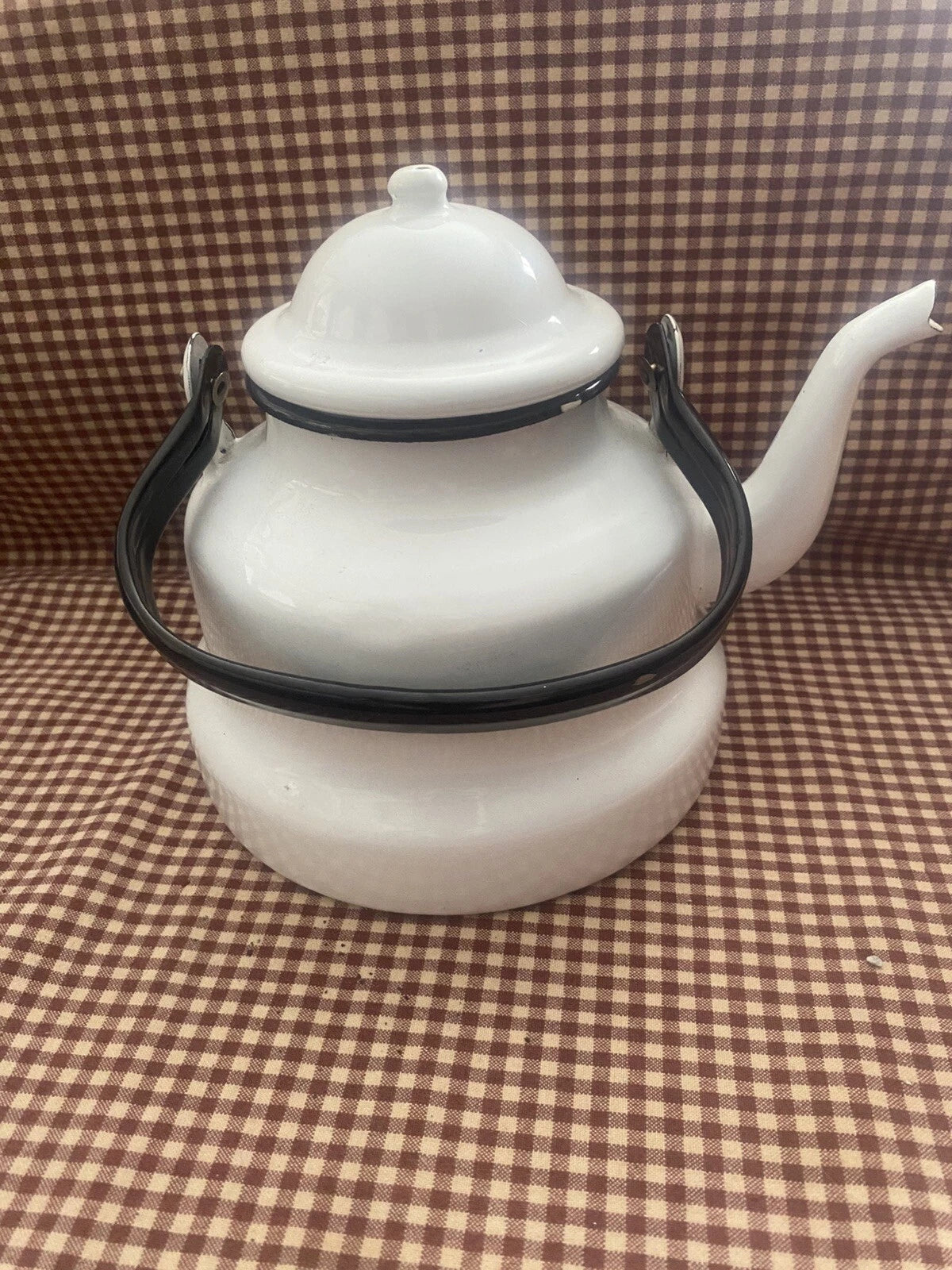 EMAILUL White w/black Enamel Gooseneck Farmhouse Teapot Kettle Made In Romania | eBay