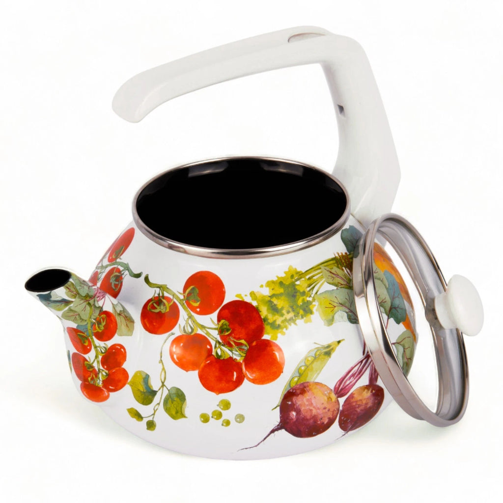2.3-qt Vegetable Garden ENAMELED KETTLE Enamel Tea Pot Enamelware Kettle | eBay
