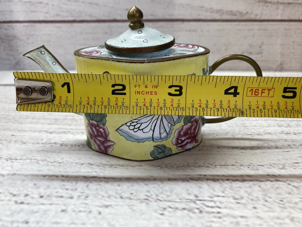 Miniature Enamel Handpainted Teapot - Floral with Butterflies - Unknown Artist | eBay