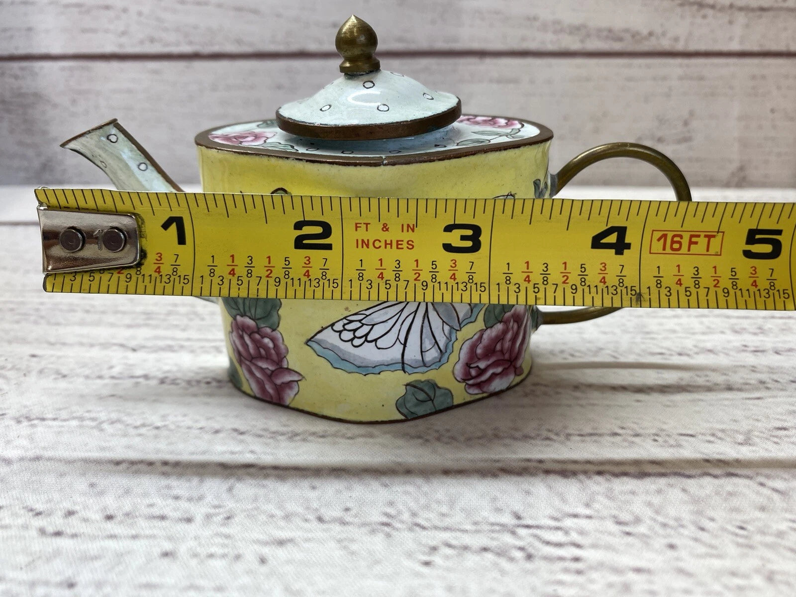 Miniature Enamel Handpainted Teapot - Floral with Butterflies - Unknown Artist | eBay