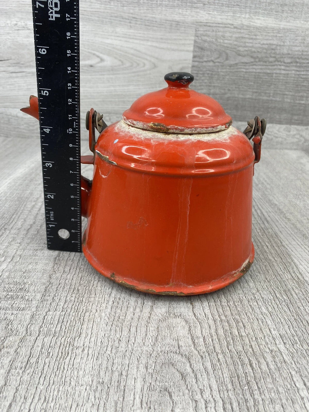 Vintage Dark Orange Enamel Tea pot Mid Century Black Enamel Handle | eBay