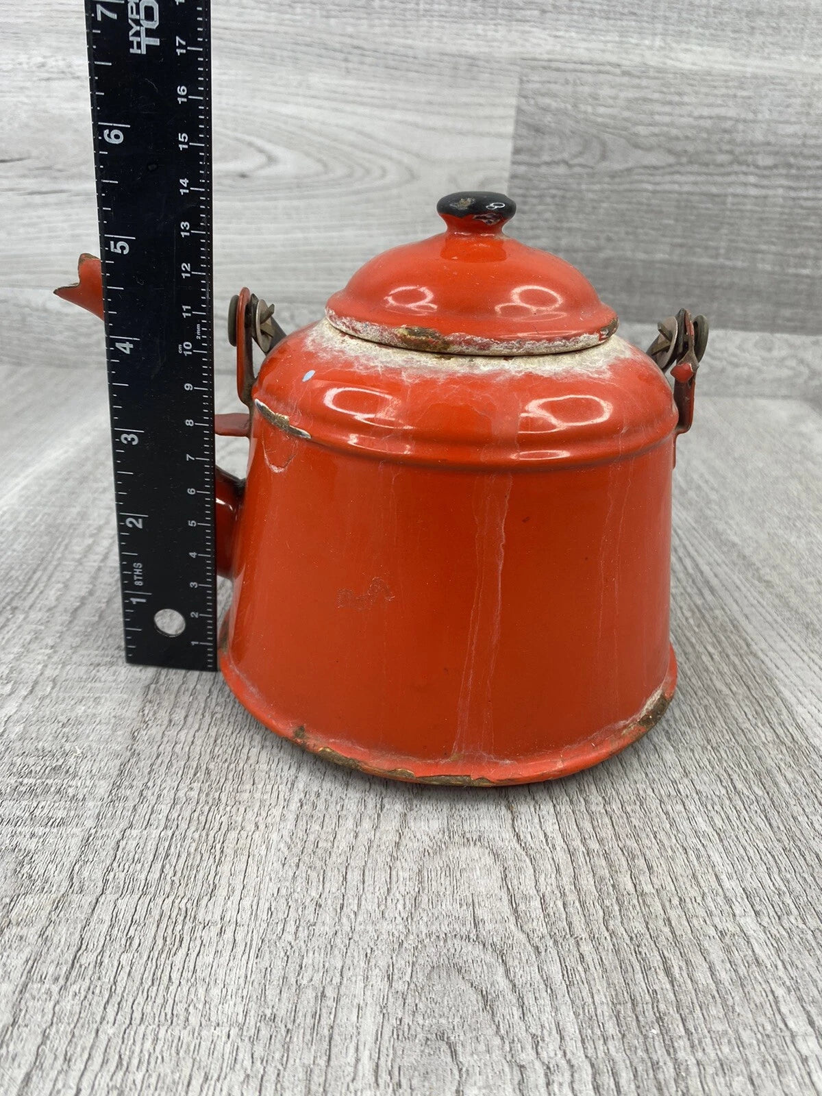 Vintage Dark Orange Enamel Tea pot Mid Century Black Enamel Handle | eBay