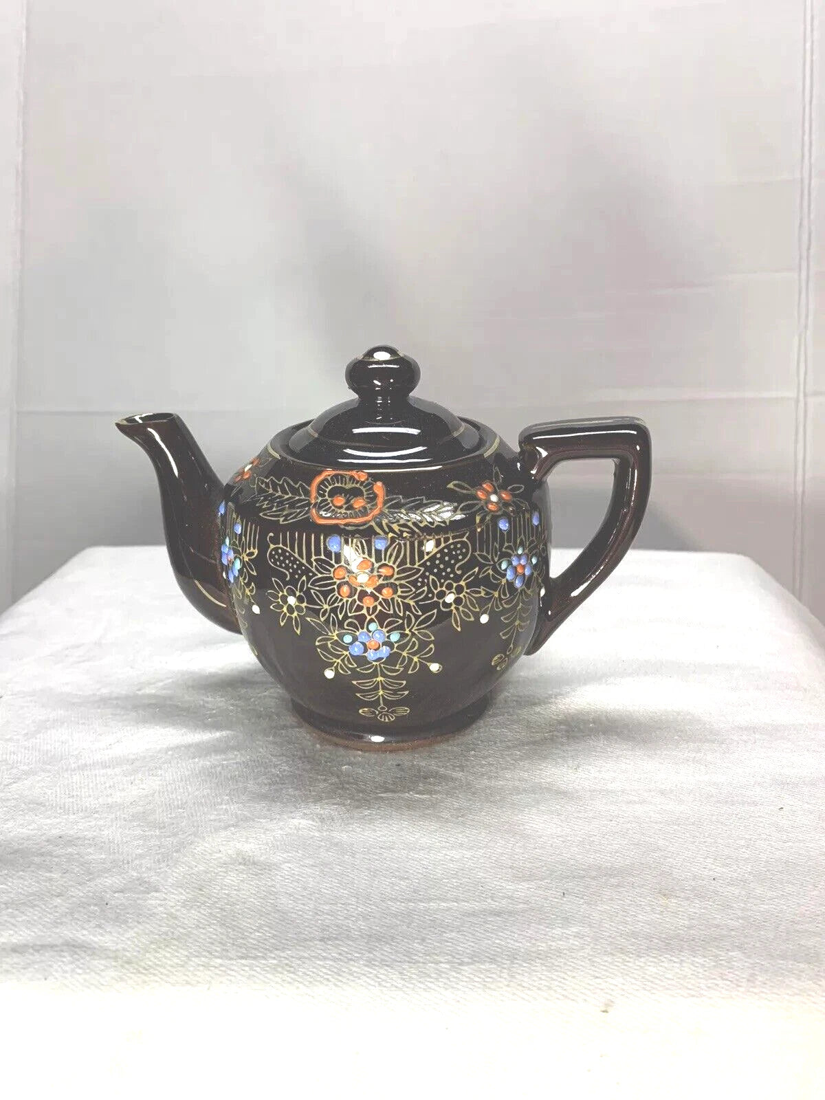 Vintage Japanese Redware Teapot Brown Enamel Hand Painted Art Deco | eBay