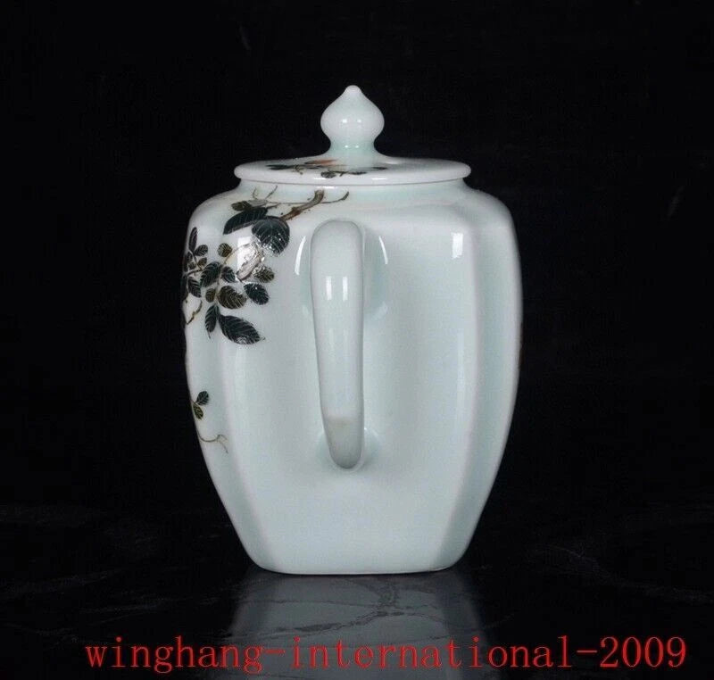 Qing Pea green glaze enamel color porcelain exquisite flowers bird grain Teapot | eBay