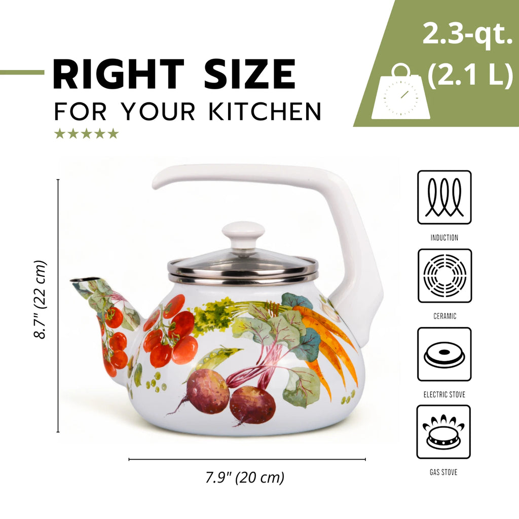 2.3-qt Vegetable Garden ENAMELED KETTLE Enamel Tea Pot Enamelware Kettle | eBay