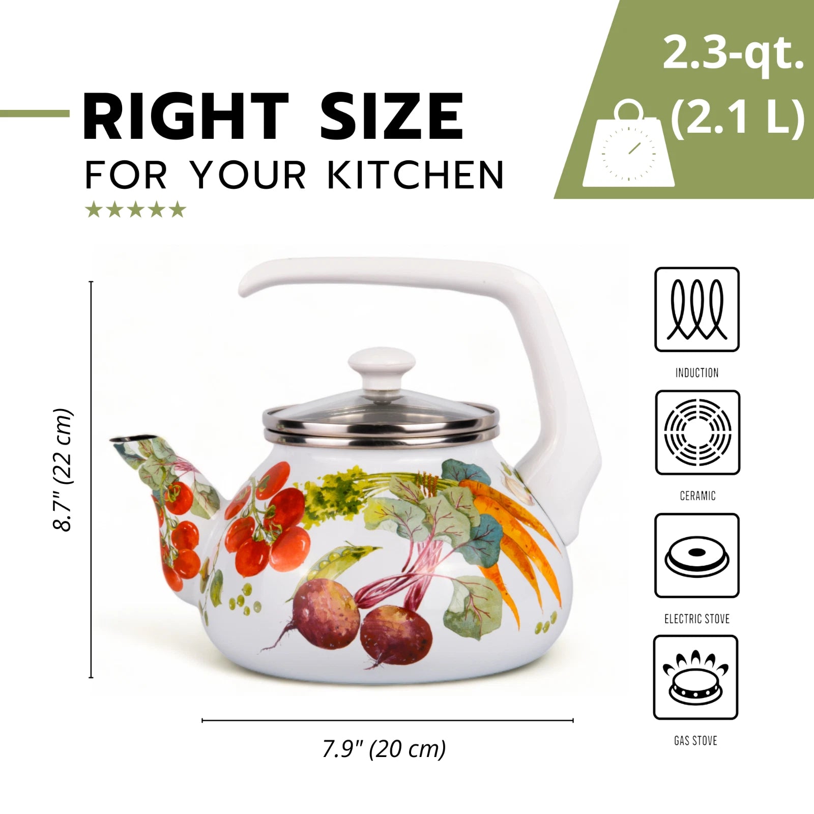 2.3-qt Vegetable Garden ENAMELED KETTLE Enamel Tea Pot Enamelware Kettle | eBay