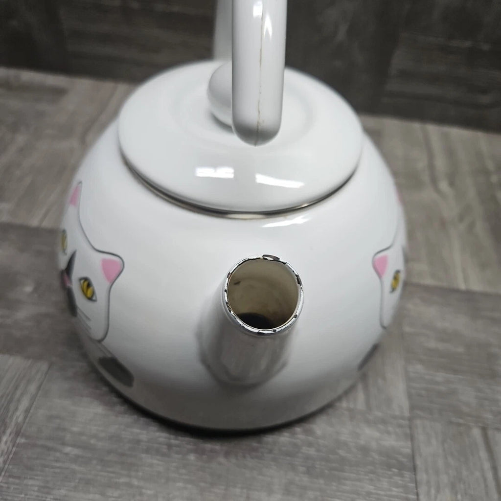Kamenstein Tea Kettle White Enamel Cat Tea Pot 1980s | eBay