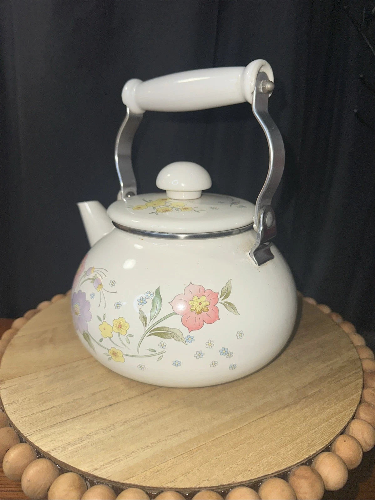 Vintage "Temptation" Gailstyn-Sutton White Enamel Floral Patern Tea Pot Kettle | eBay