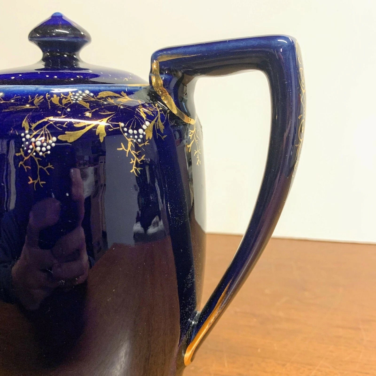 Antique Cobalt Blue and Gold Coffee Teapot with Enamel Painted Flowers | eBay