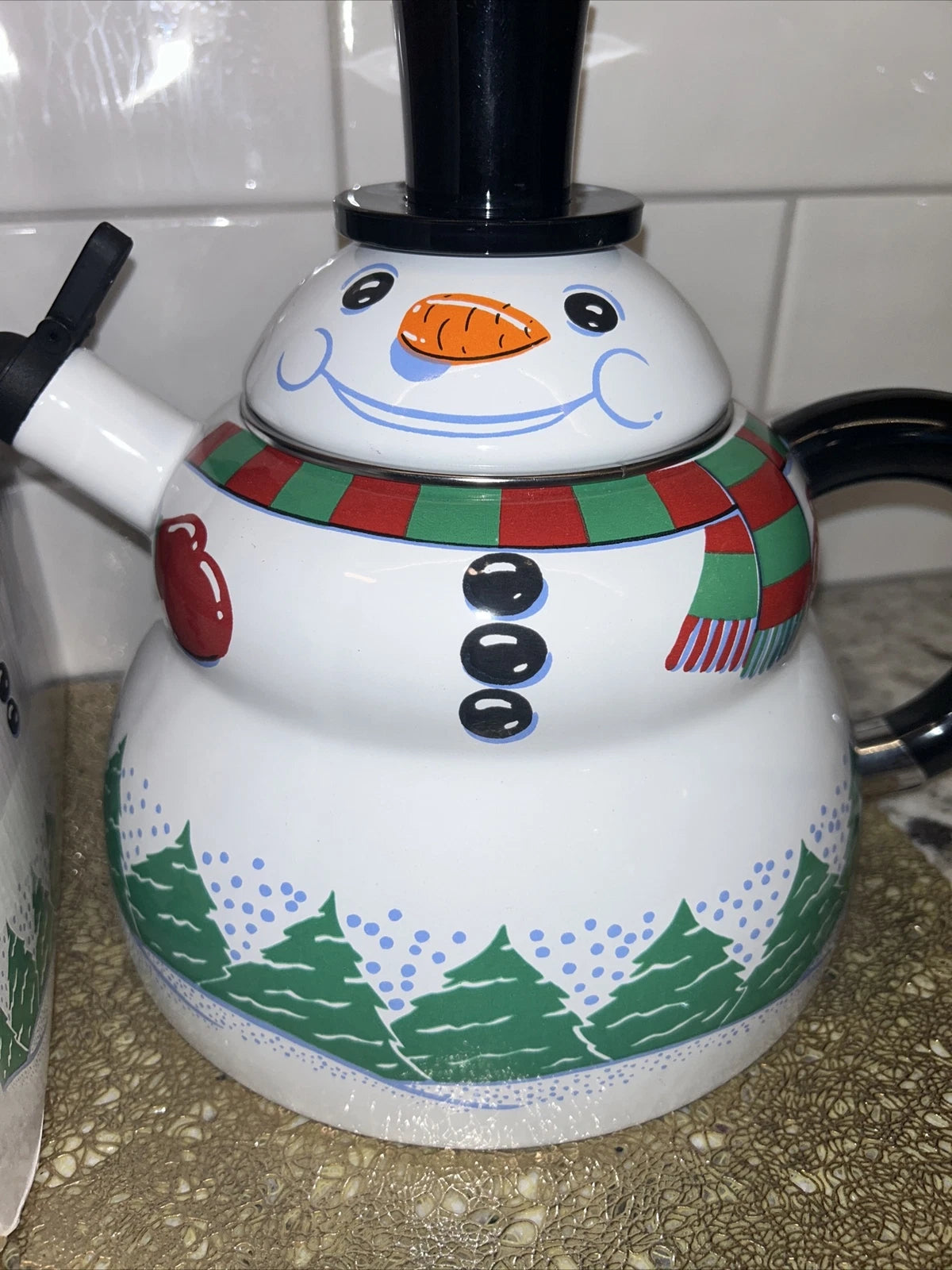 Snowman Teapot Kettle 3 QT Porcelain Enamel On Steel Vintage Roshco Christmas | eBay