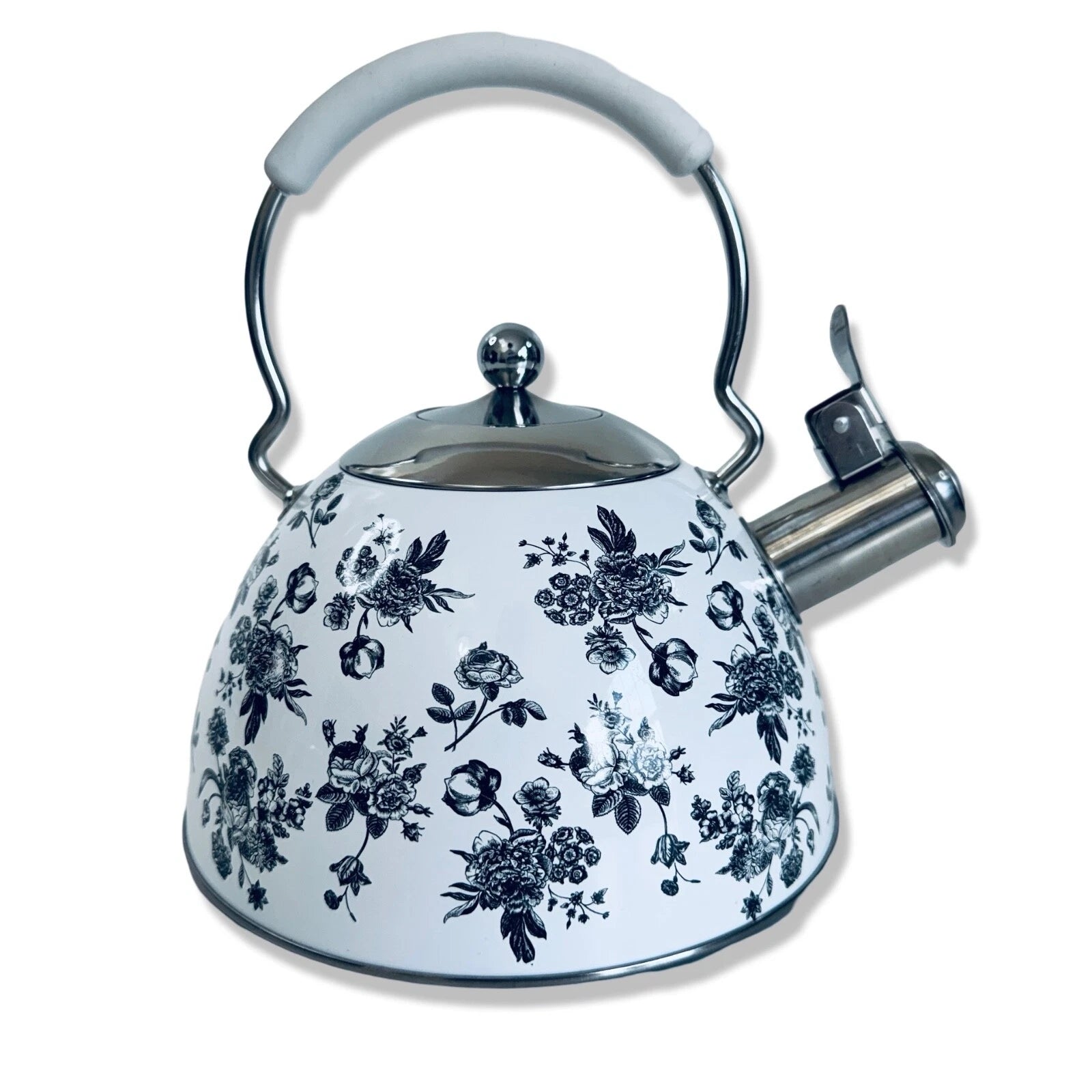 Premium Enameled Whistling Tea Kettle White Gray Floral MASTERCLASS Teapot | eBay