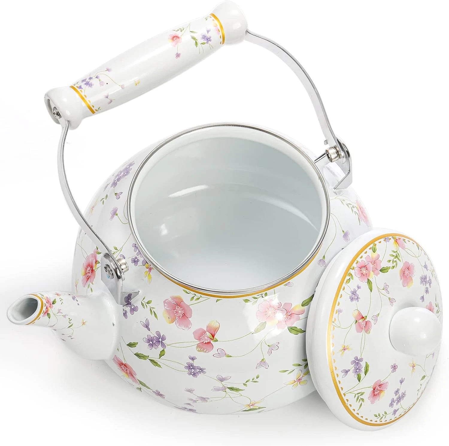Vintage Enamel Tea Kettle 2.6 Quart Floral Enamel on Steel Water Teapot Porcelai | eBay