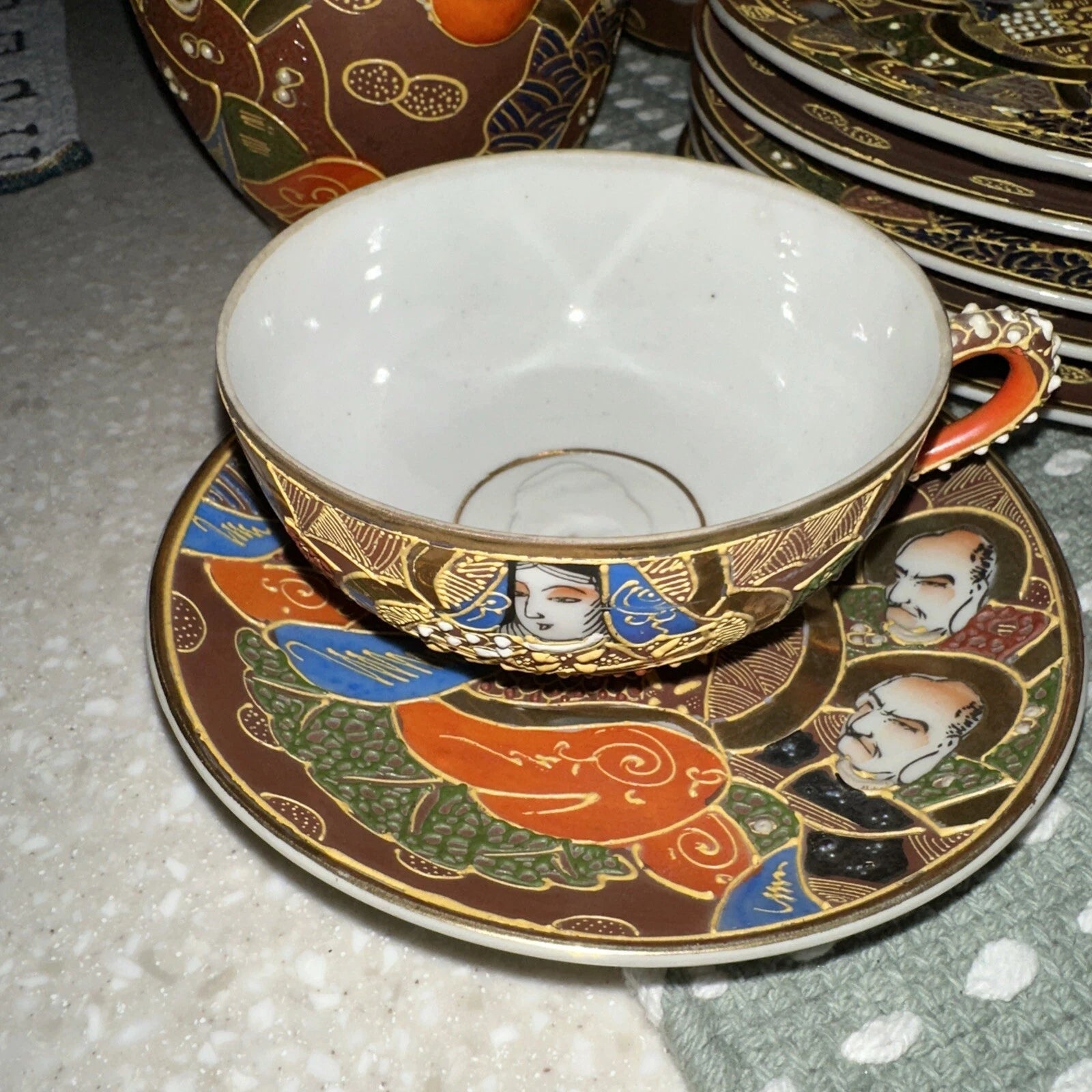 ANTIQUE 17 JAPANESE SATSUMA TEA SET PORCELAIN DRAGON-WARE MORIAGE RAISED ENAMEL | eBay