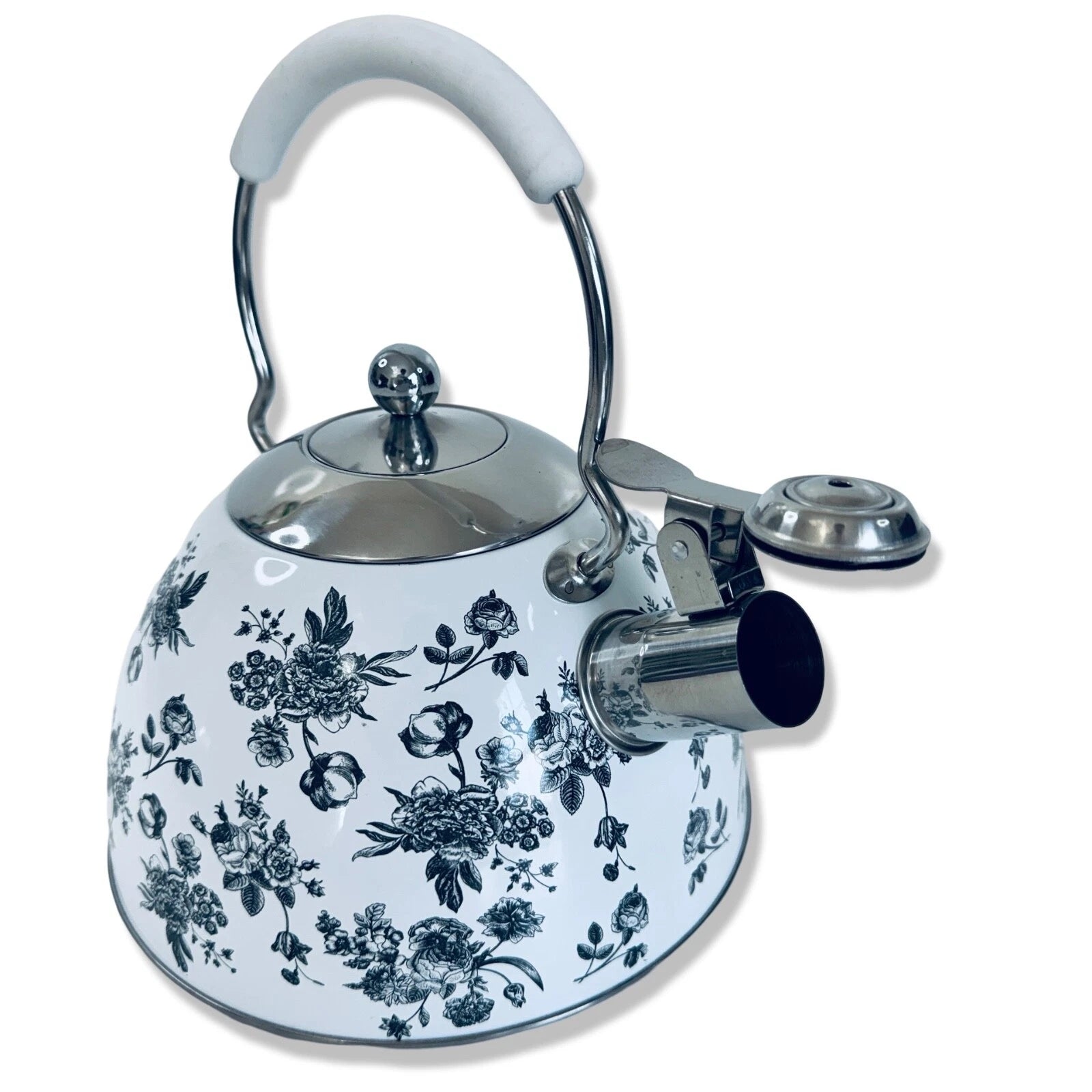 Premium Enameled Whistling Tea Kettle White Gray Floral MASTERCLASS Teapot | eBay