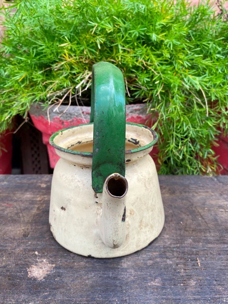 Antique Old Cream Gree Rustic Enamel Porcelain Teapot Tea Kettle | eBay