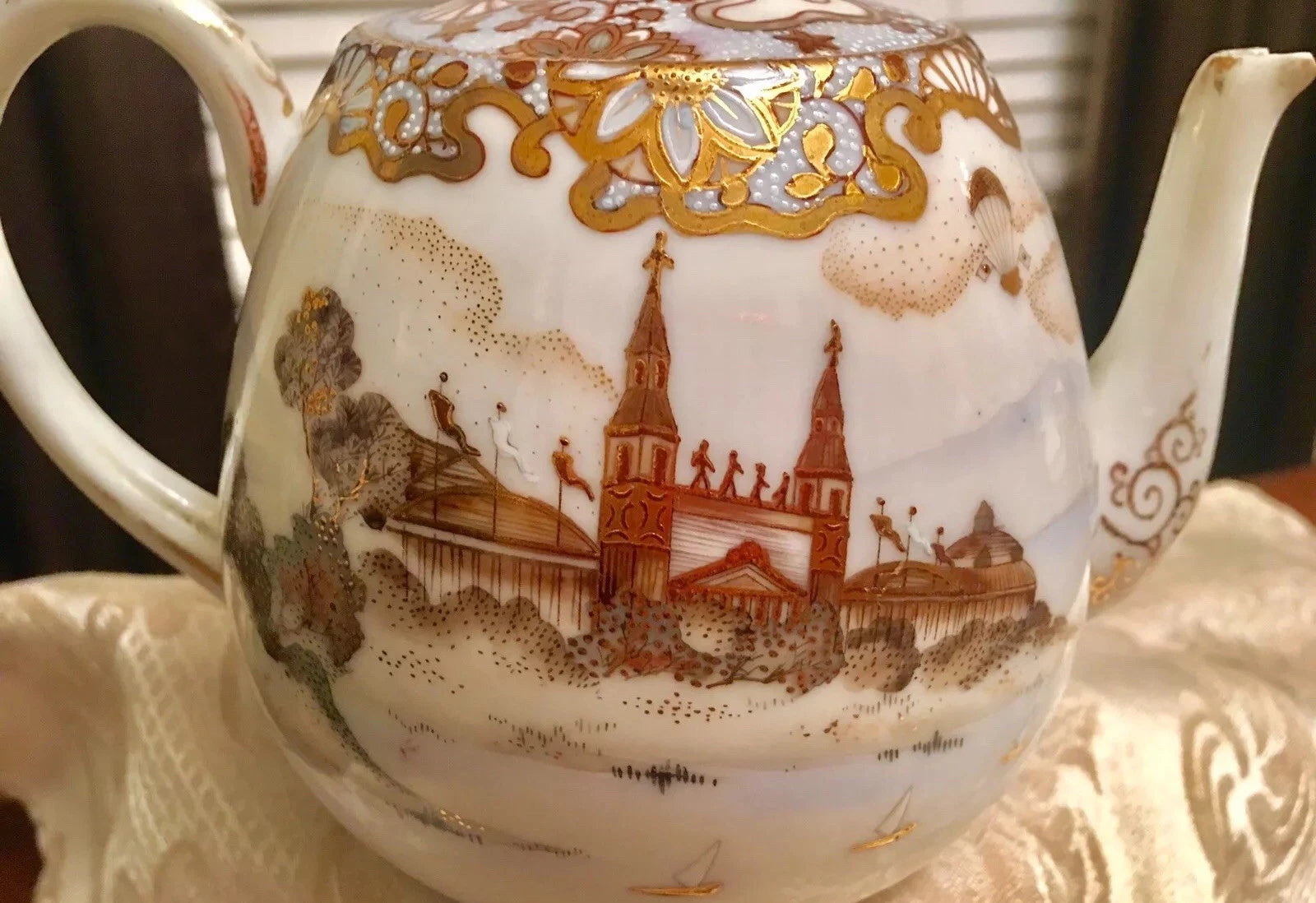 Beautiful Chinese Emperor Palace Landscape Dynasty Scene Porcelain Enamel Teapot | eBay