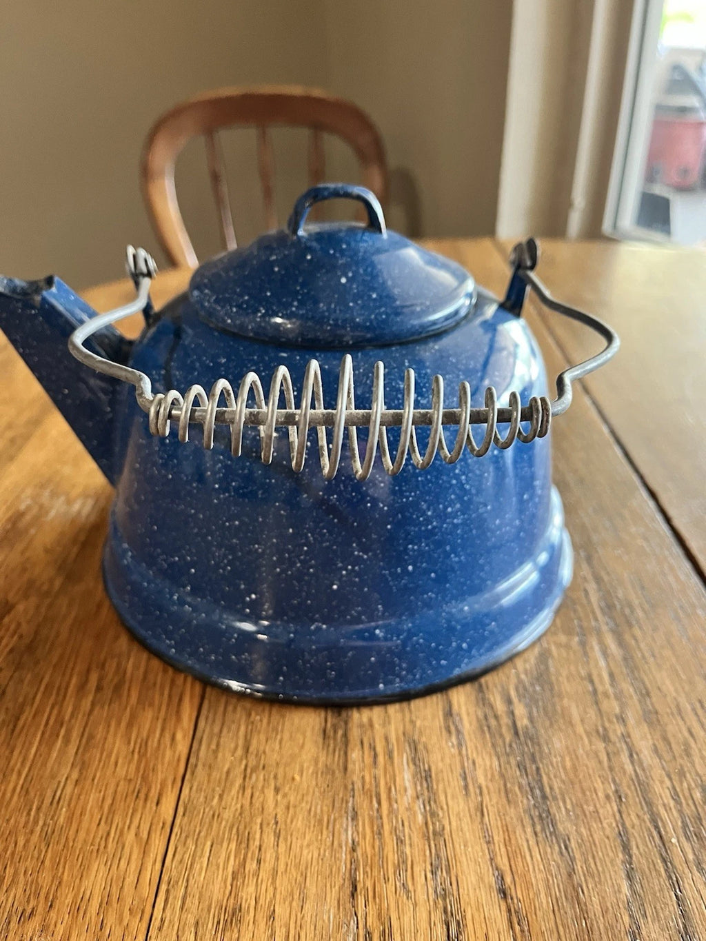 Vtg Blue w-White Speckled Enamelware Teapot Farmhouse camping | eBay