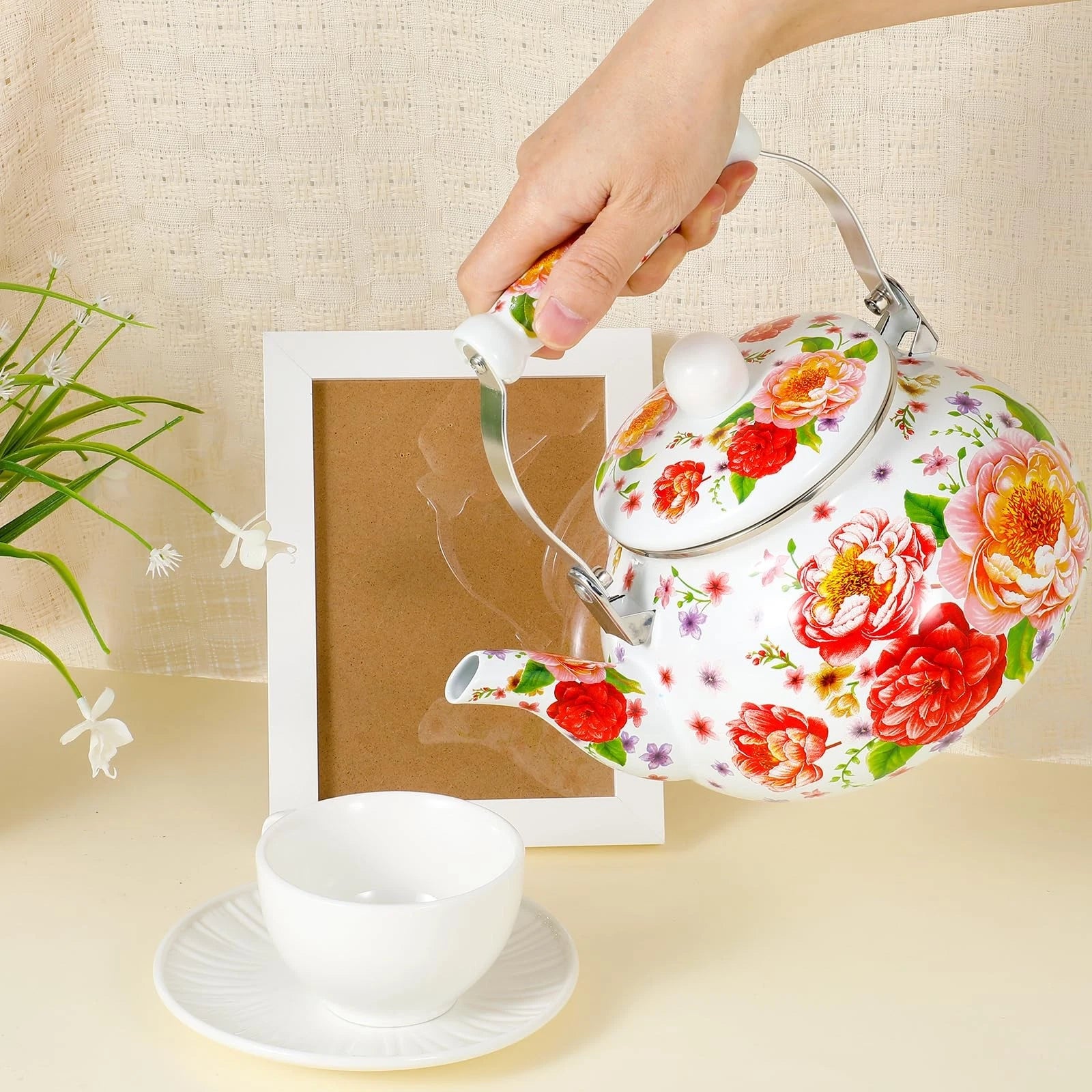 2.6 Quart Floral Enamel Tea Kettle, Vintage Enameled Teapot Stovetop, Enamel ... | eBay