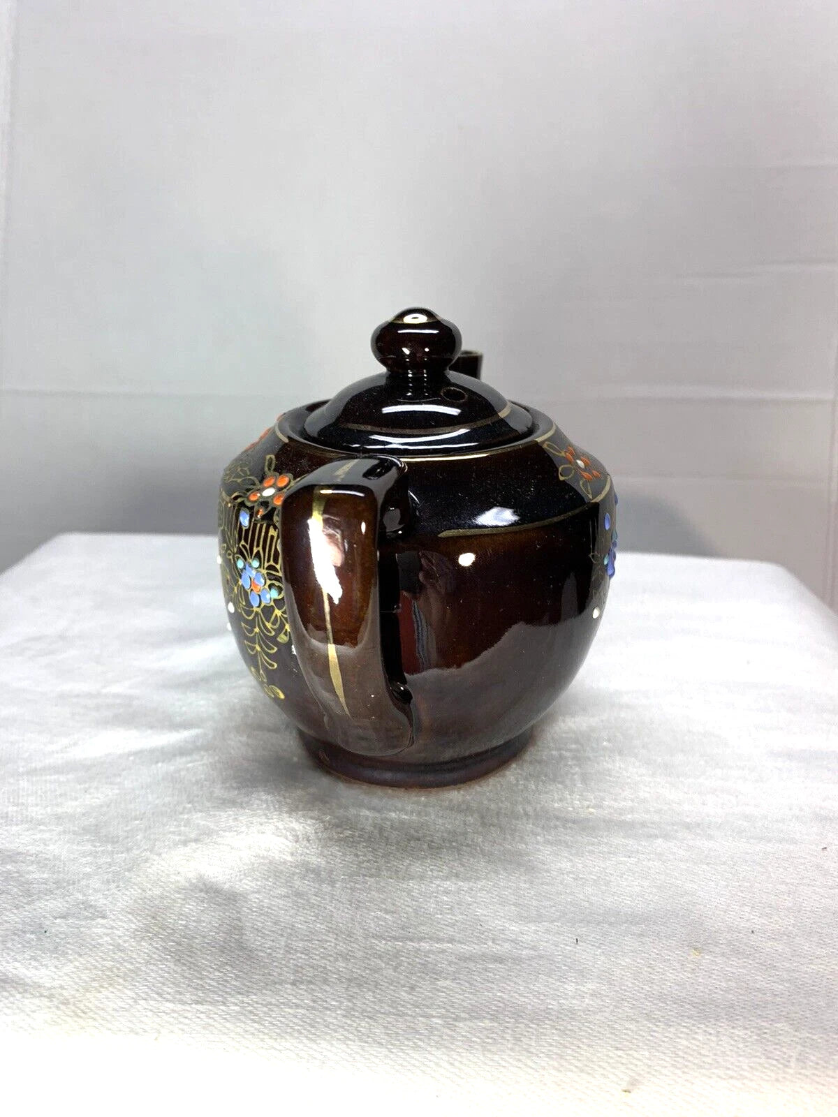 Vintage Japanese Redware Teapot Brown Enamel Hand Painted Art Deco | eBay