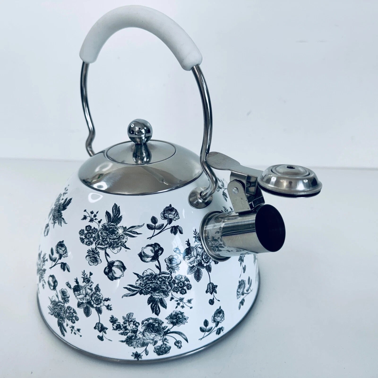 Premium Enameled Whistling Tea Kettle White Gray Floral MASTERCLASS Teapot | eBay
