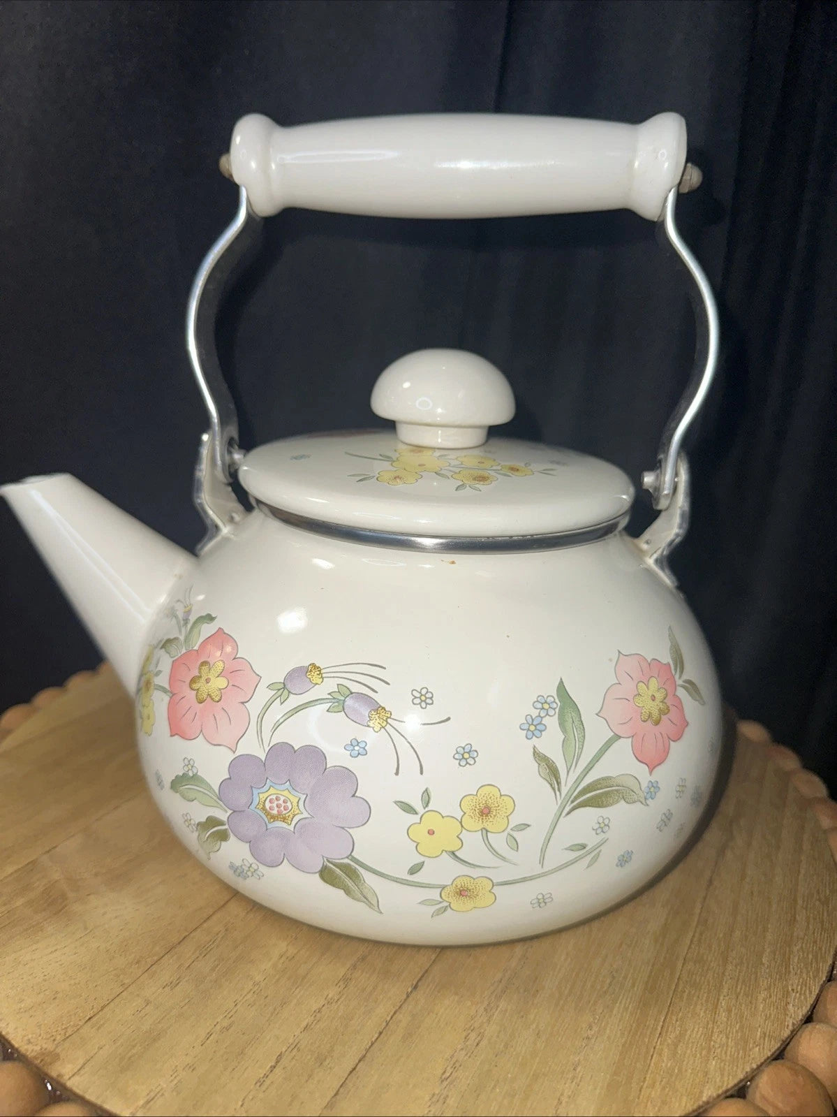 Vintage "Temptation" Gailstyn-Sutton White Enamel Floral Patern Tea Pot Kettle | eBay