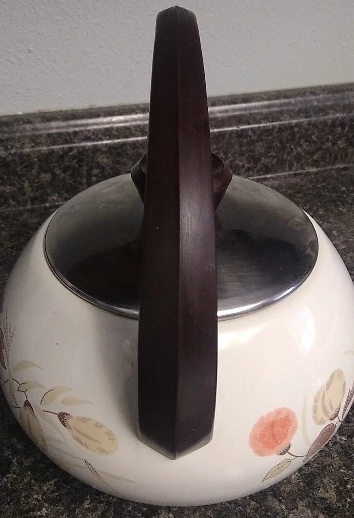 Vintage 70's MCM Floral Porcelain Enamel Steel Kettle Tea Pot-LOOK | eBay
