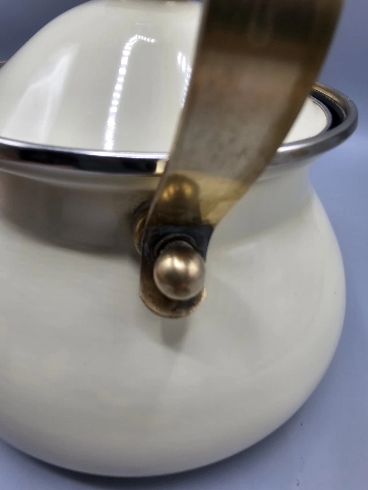 Vintage Cream Enamel Soft Gold Brass Tone Teapot Elegant Farmhouse Country | eBay