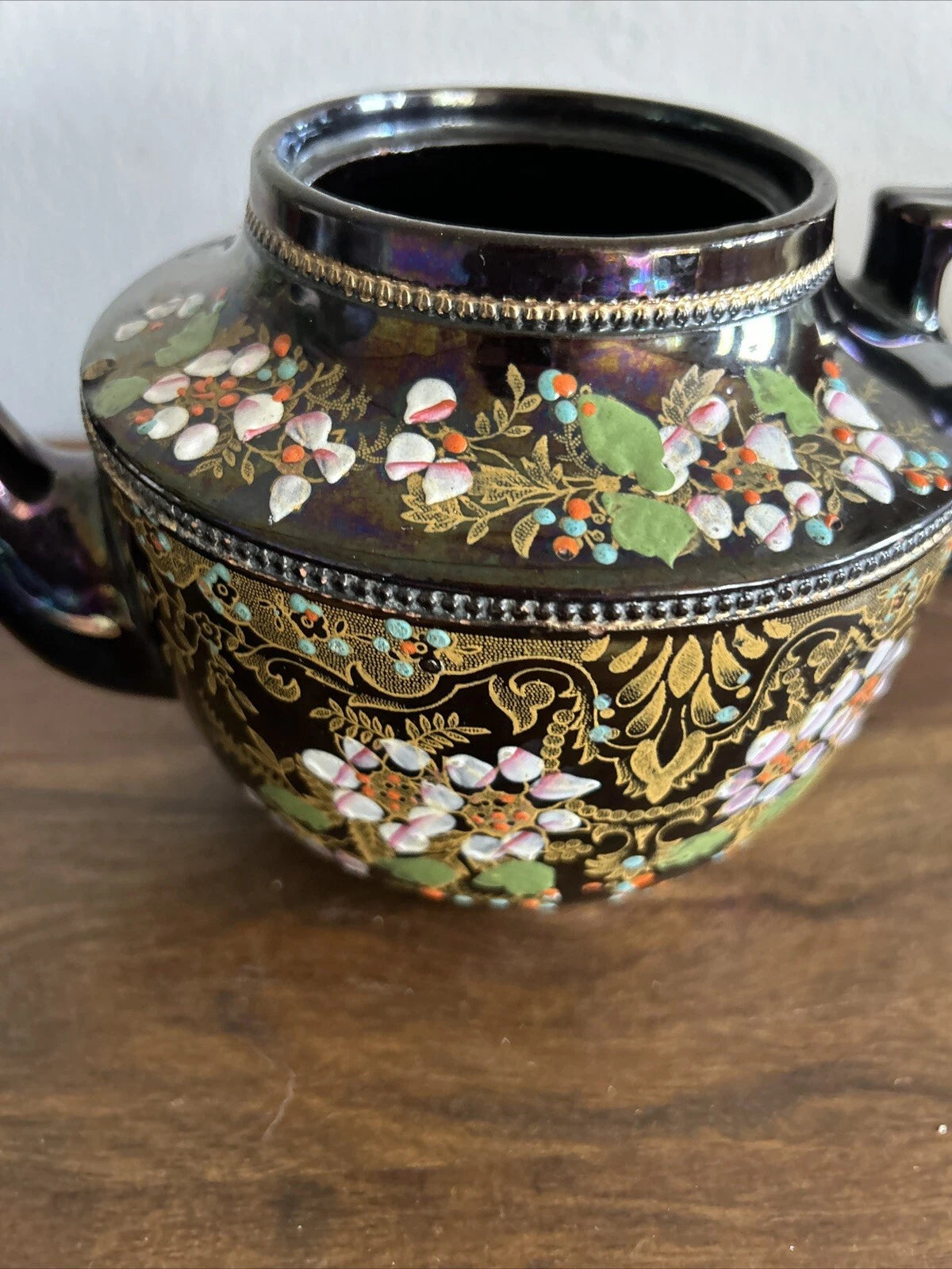 John Sadler Central Burslem England Teapot Black Enamel Floral NO LID No. 148 | eBay