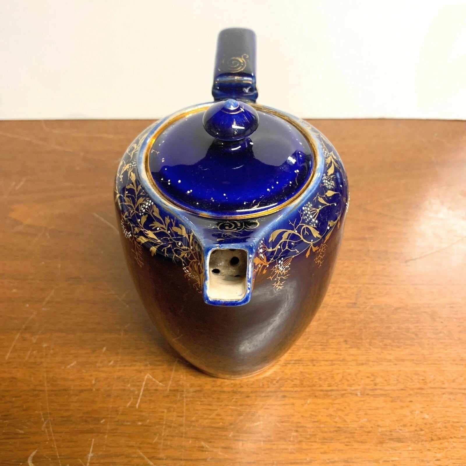 Antique Cobalt Blue and Gold Coffee Teapot with Enamel Painted Flowers | eBay