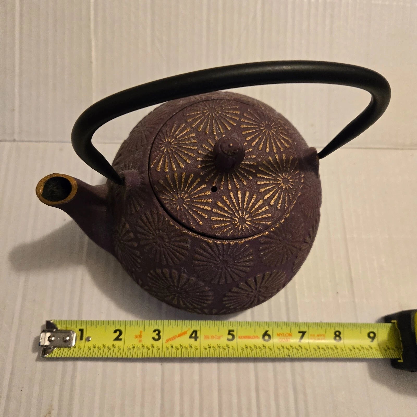 Purple and Gold Flower Cast Iron Teapot Black Enamel Interior 5.5 in | eBay