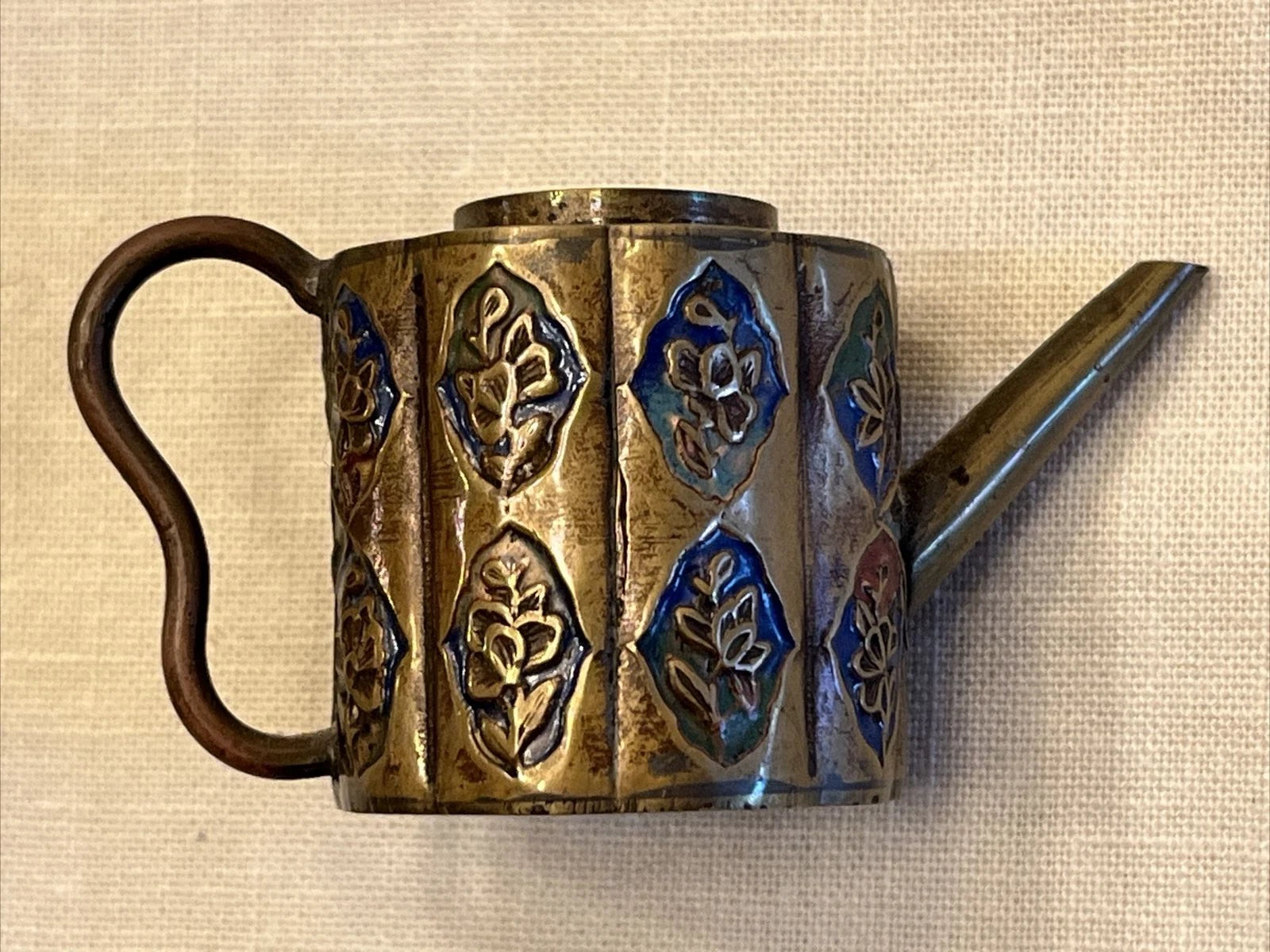 Old Vintage China Miniature TEAPOT Brass Repousse Enamel Multi Color 1.5" Tall | eBay