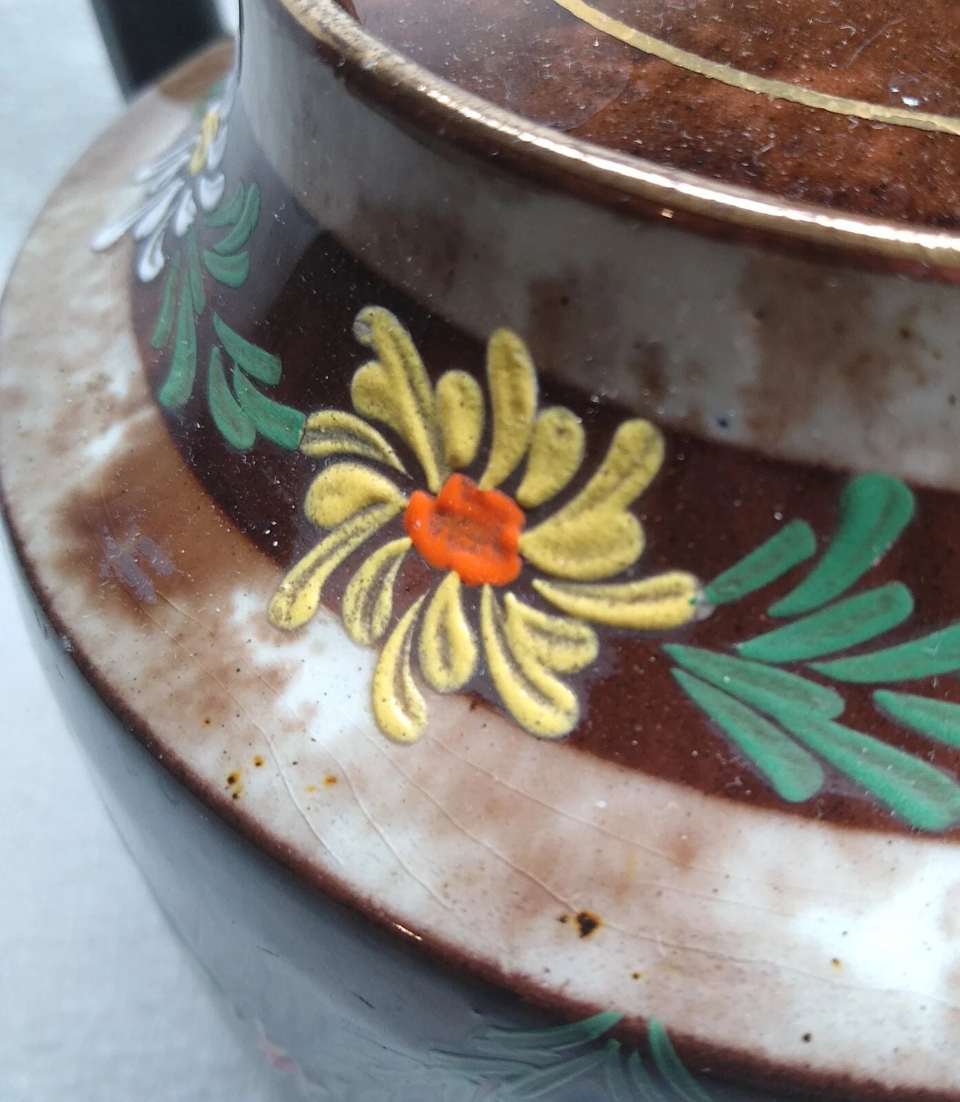 Vintage England Tea Pot BROWN GOLD TEAPOT Enameled Flowers 5" | eBay