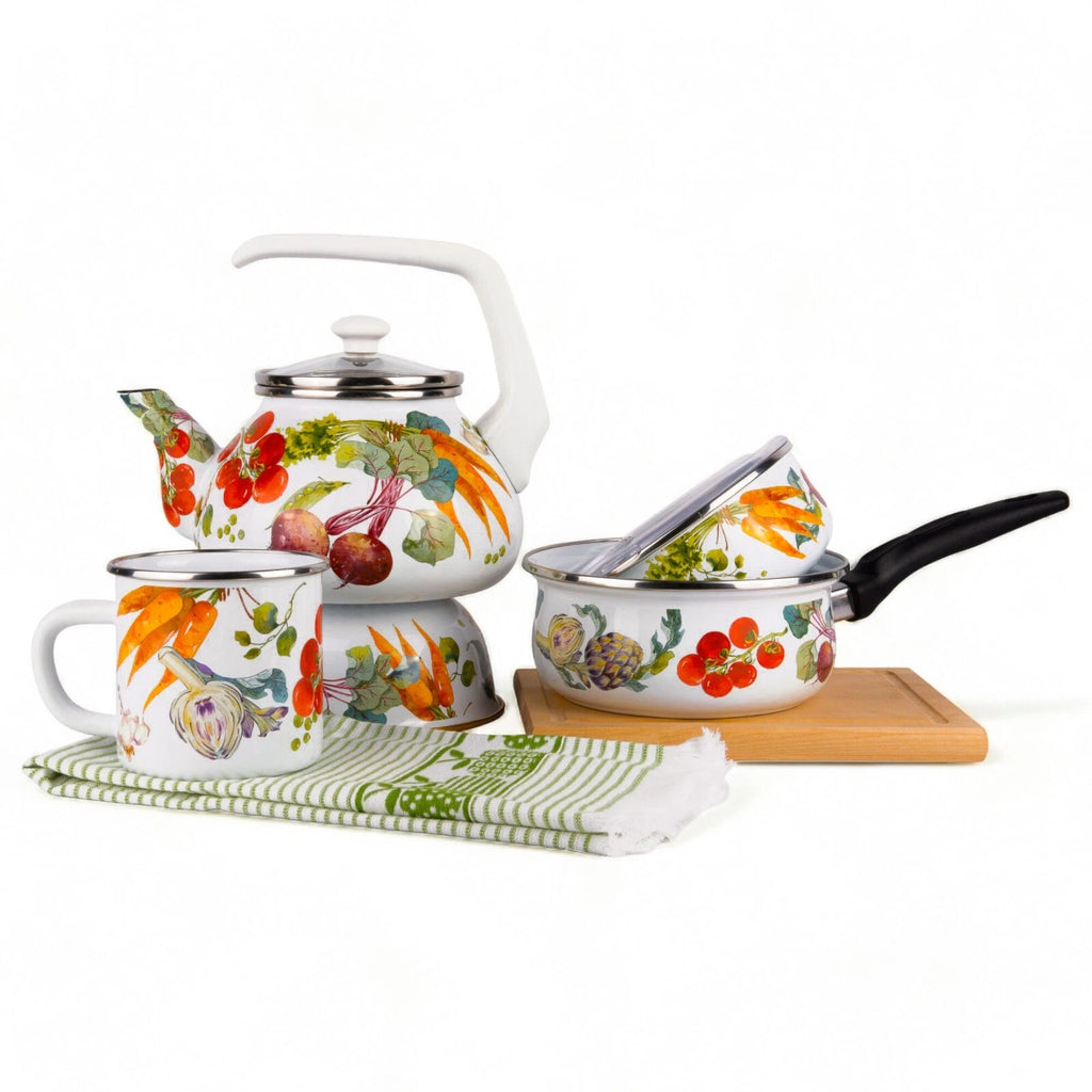 2.3-qt Vegetable Garden ENAMELED KETTLE Enamel Tea Pot Enamelware Kettle | eBay