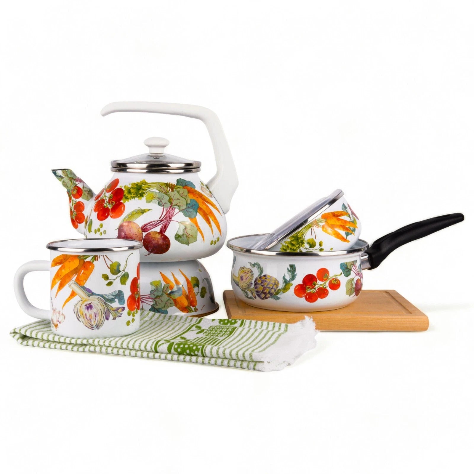 2.3-qt Vegetable Garden ENAMELED KETTLE Enamel Tea Pot Enamelware Kettle | eBay