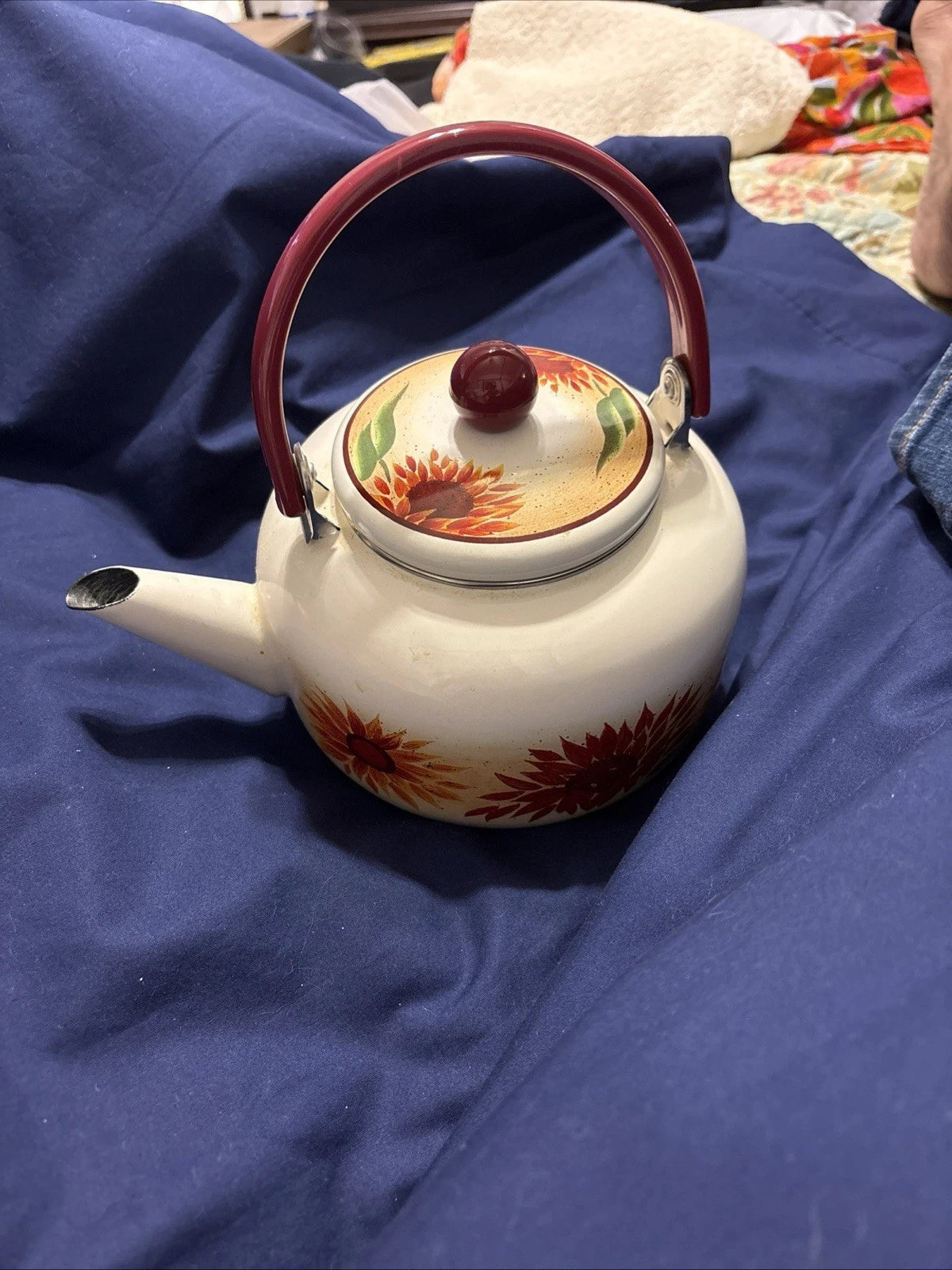 Vintage Enamel 8 Cup Teapot Kettle W/Flower Pattern | eBay