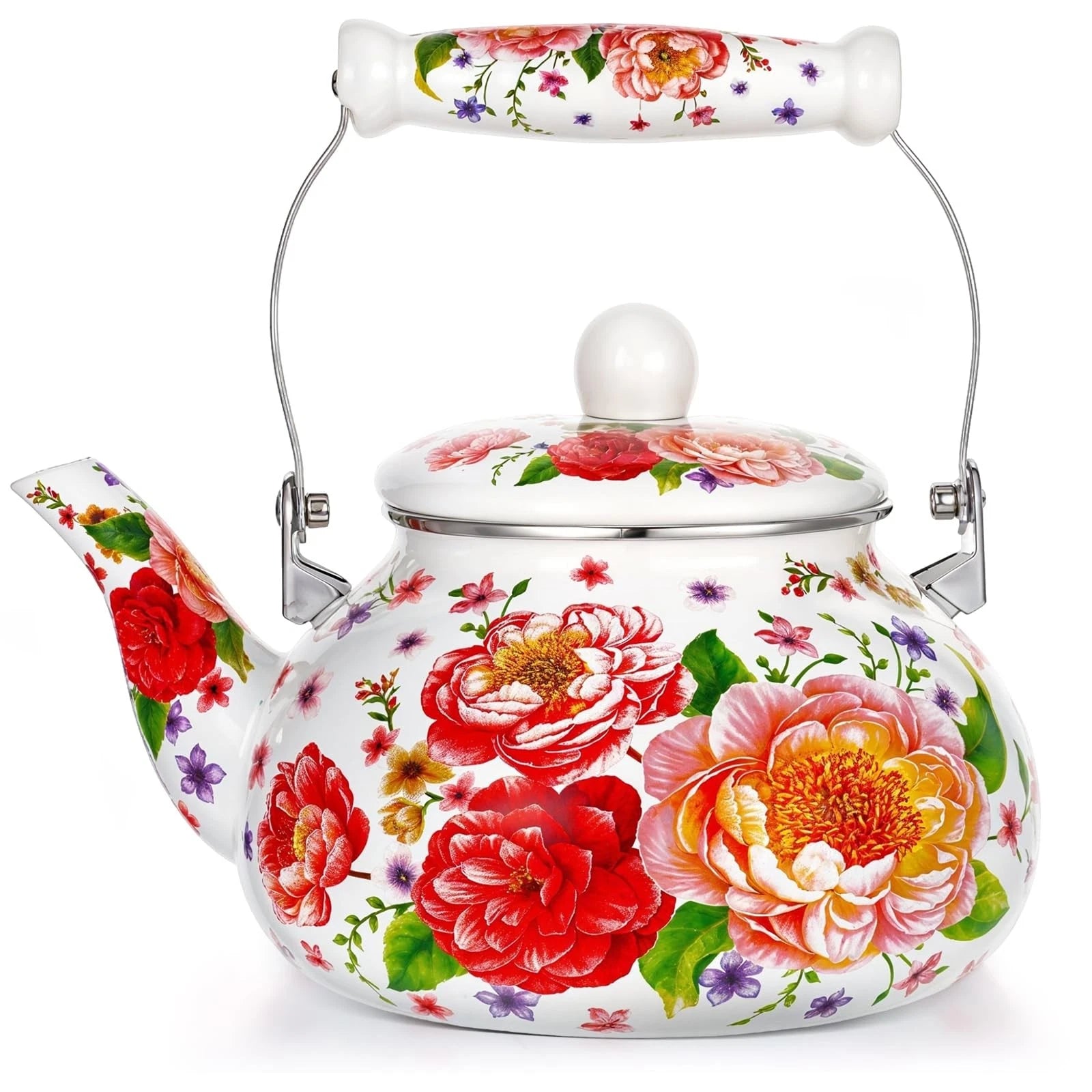 2.6 Quart Floral Enamel Tea Kettle, Vintage Enameled Teapot Stovetop, Enamel ... | eBay