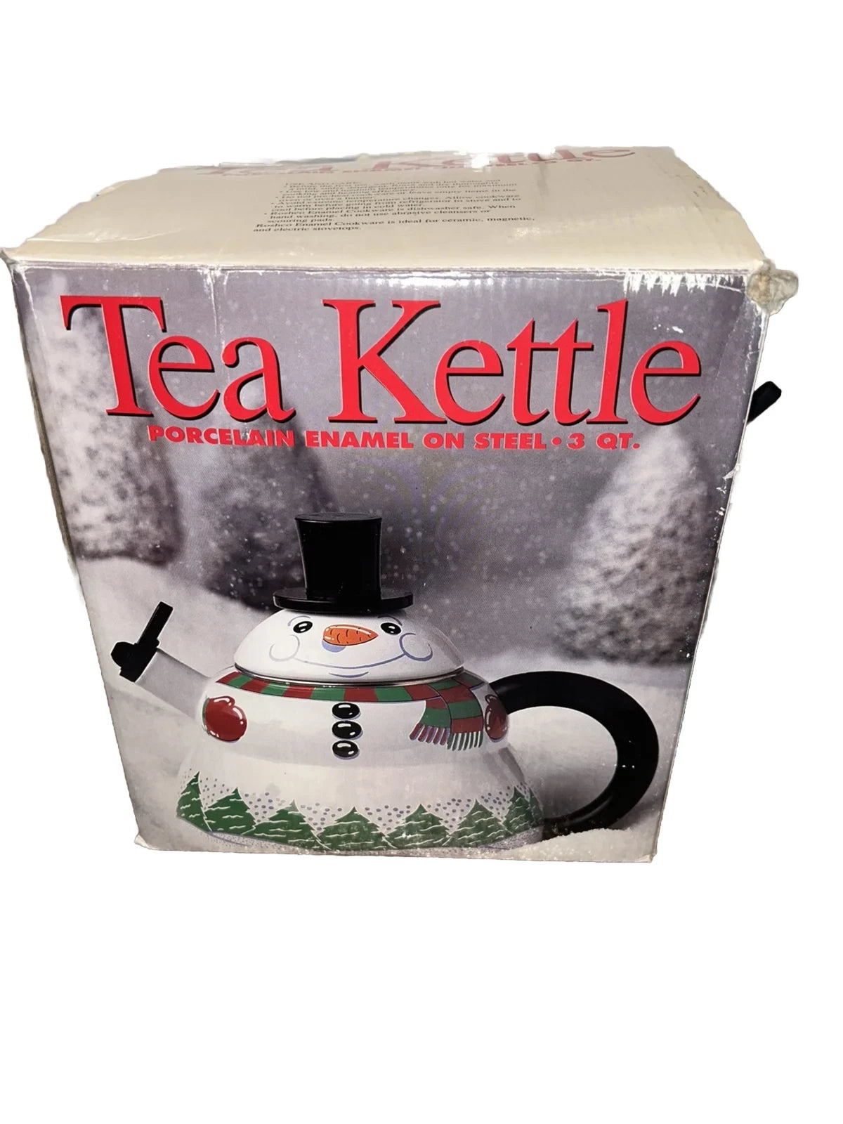 Snowman Teapot Kettle 3 QT Porcelain Enamel On Steel Vintage Roshco Christmas | eBay