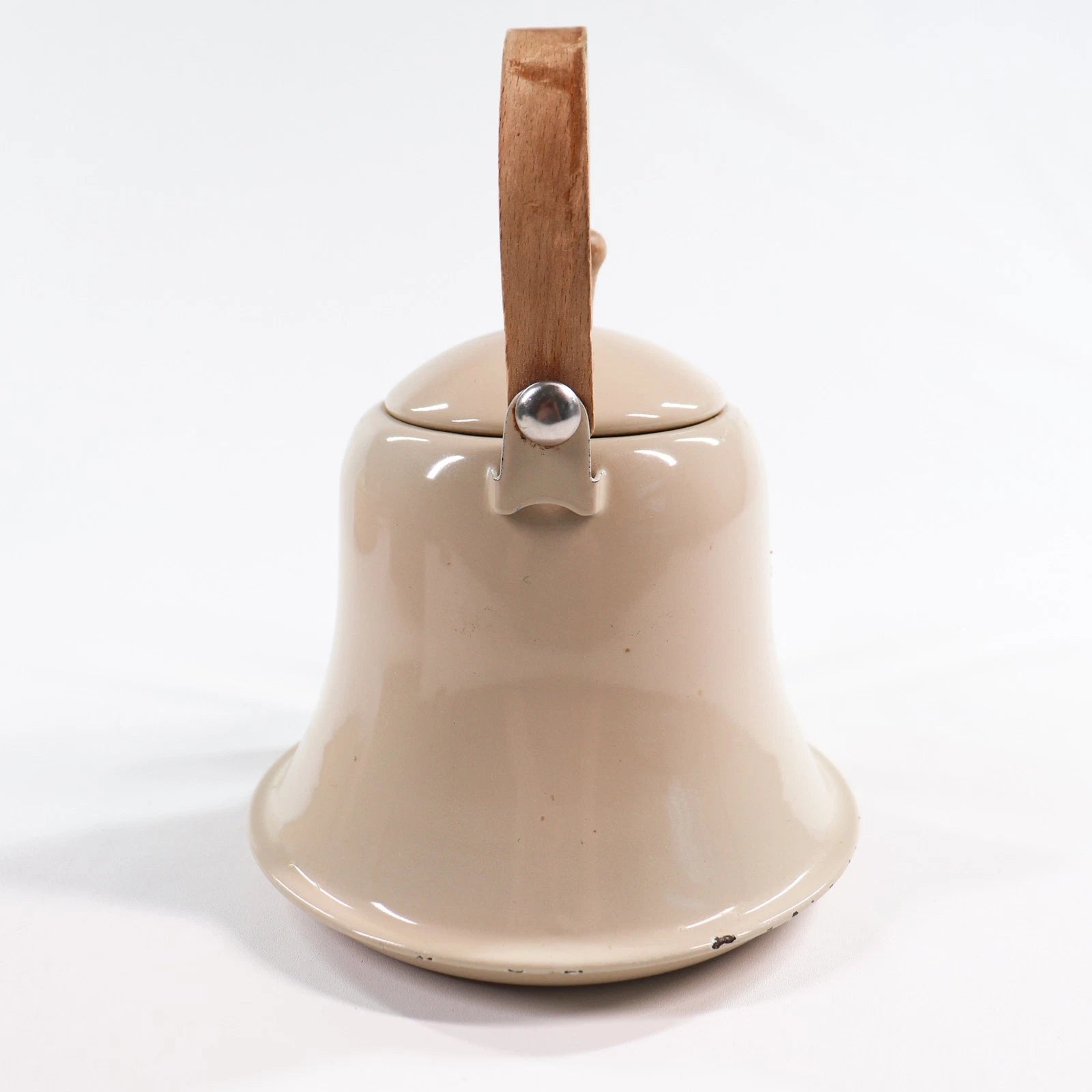 Vtg French Enamel Bell Tea Kettle Pot Teapot Cream Wood Handle Metal Enamelware | eBay