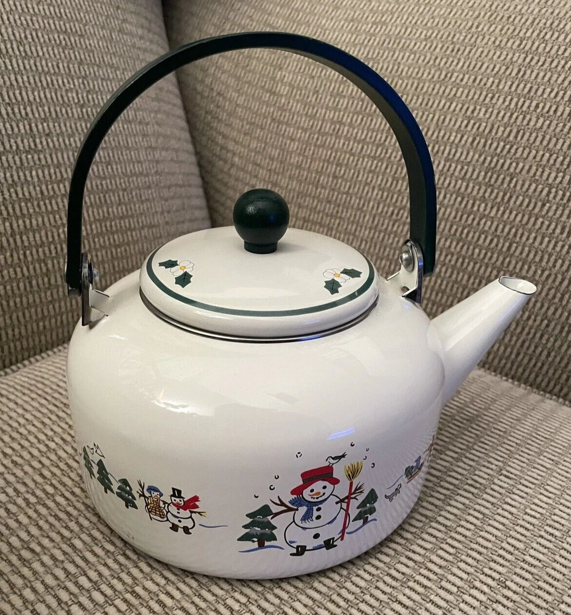 Pfaltzgraff Snow Village teapot boxed, porcelain enamel on steel, folding handle | eBay