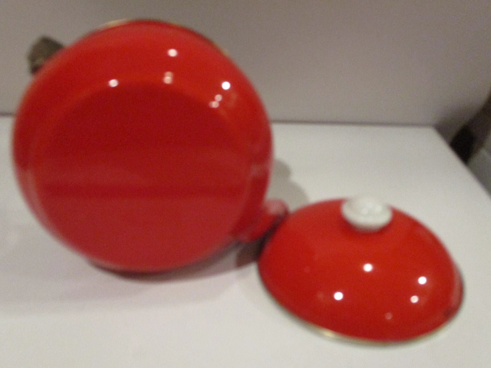 Vintage Bright Red Enamel Tea Pot Kettle w White Wooden Handle Brass fittings | eBay
