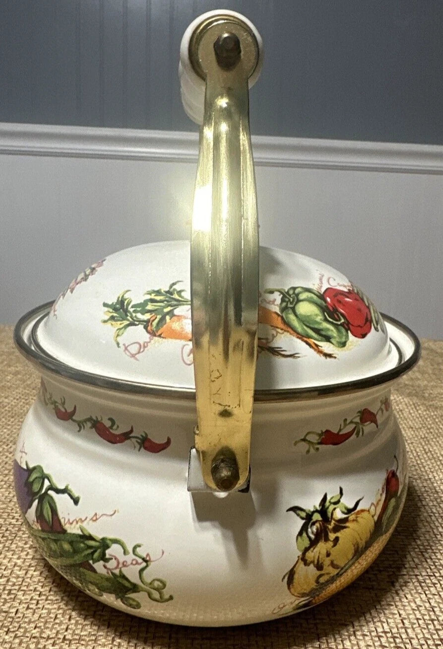 Vintage Enamel Teapot Kettle Vegetables EUC | eBay